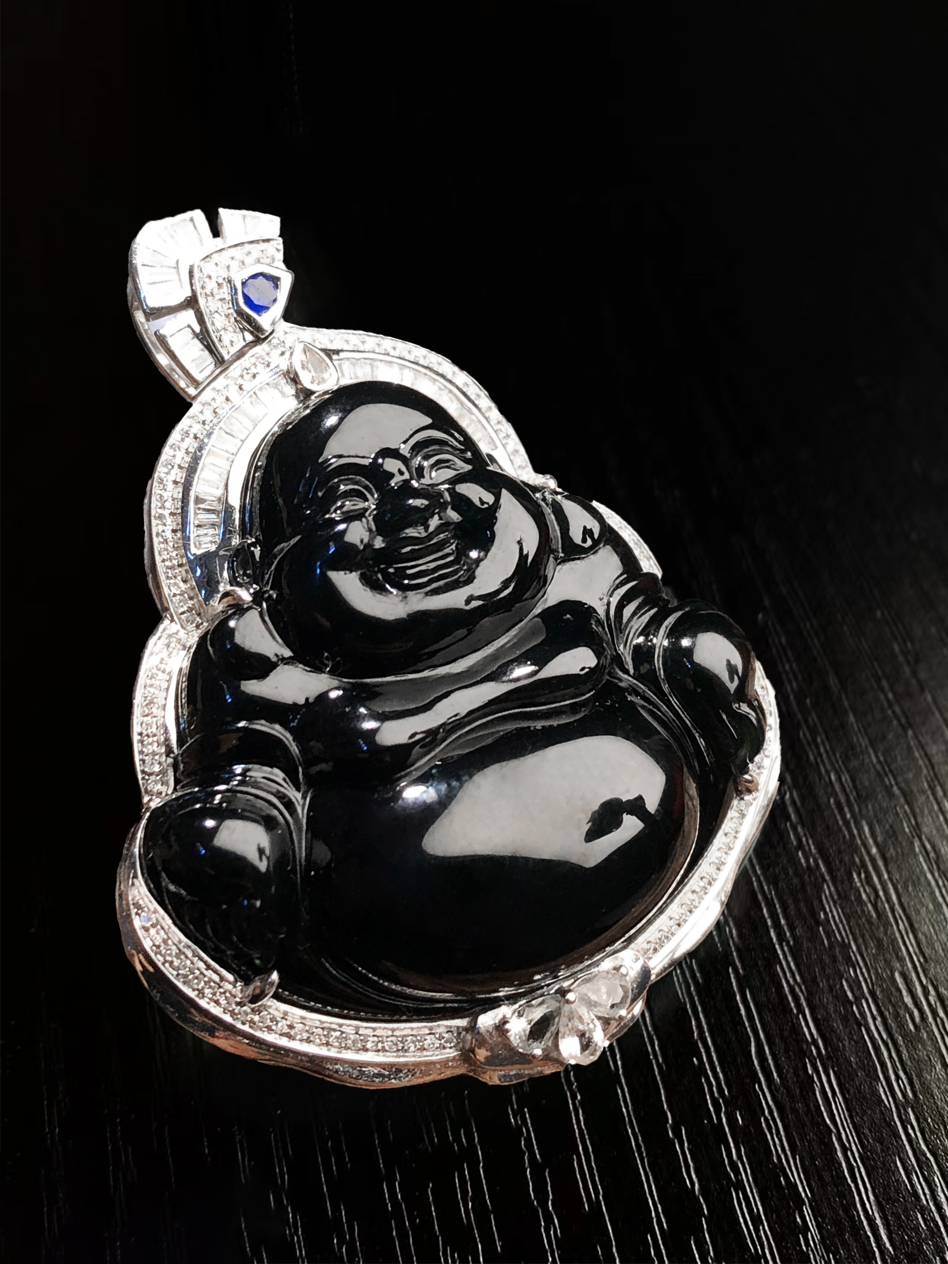 Black‑Jadeite Buddha Pendant