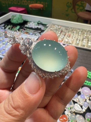High‑Icy Sky‑Blue Jadeite Cabochon Pendant
