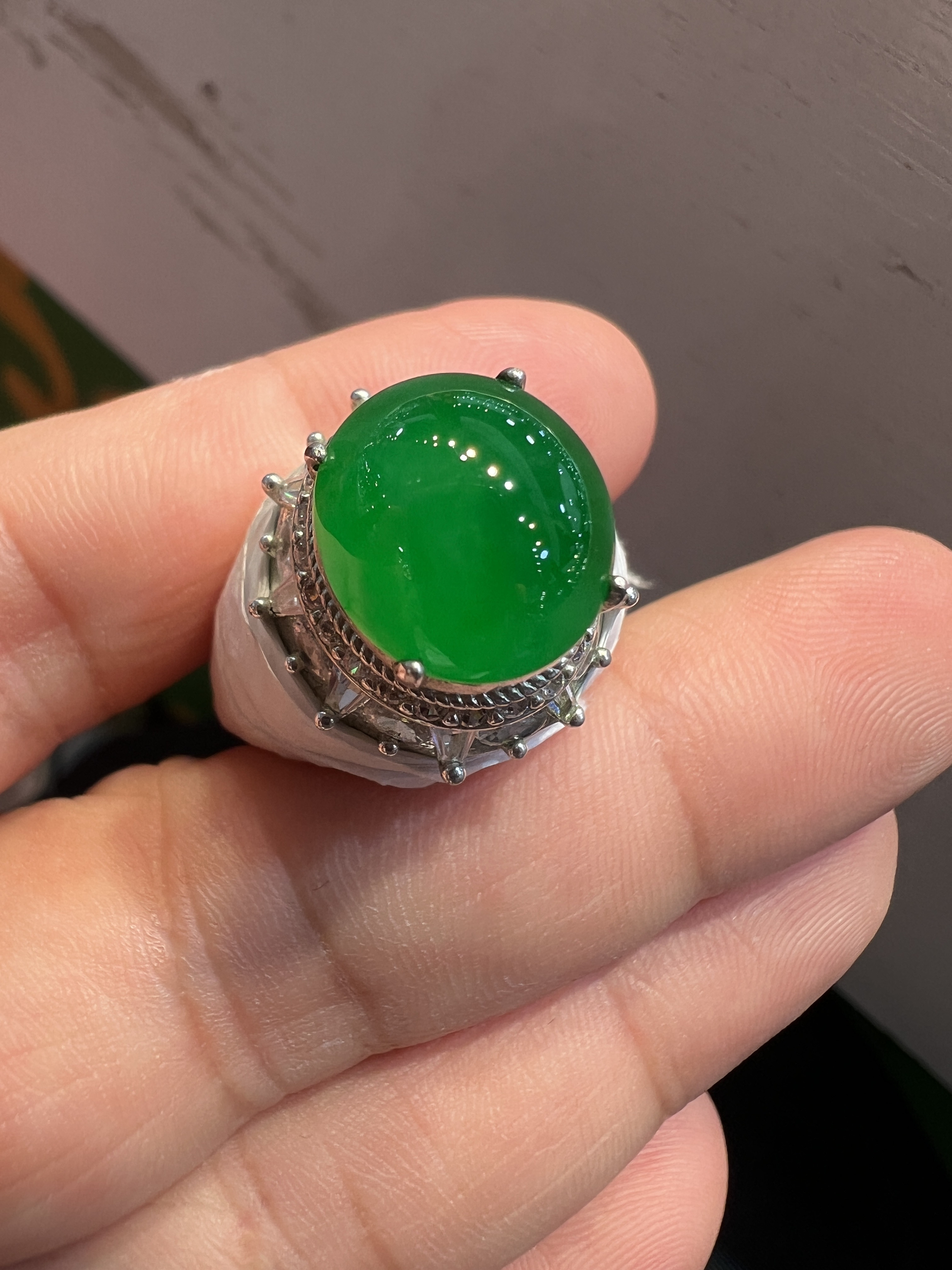 Icy Vivid‑Green Jadeite Cabochon
