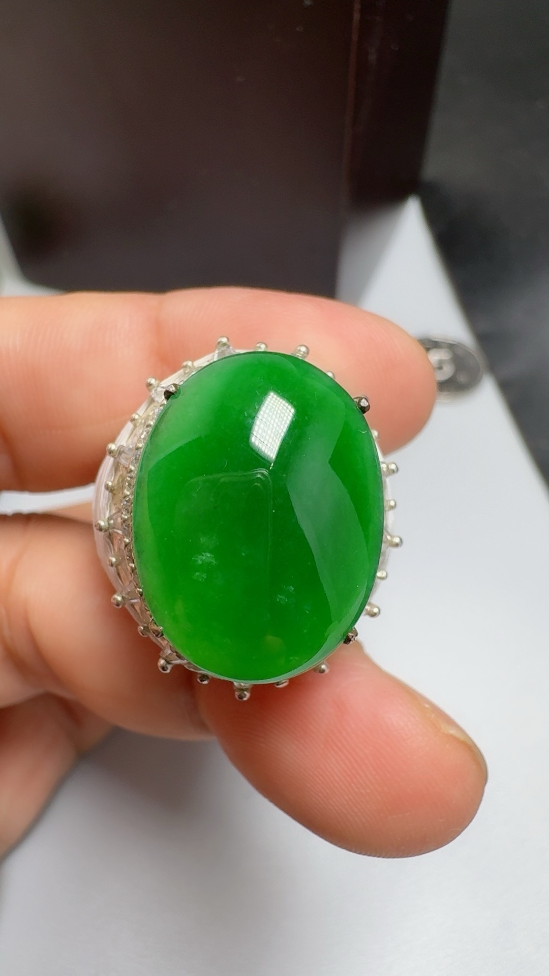 Icy Bright‑Green Jadeite Cabochon