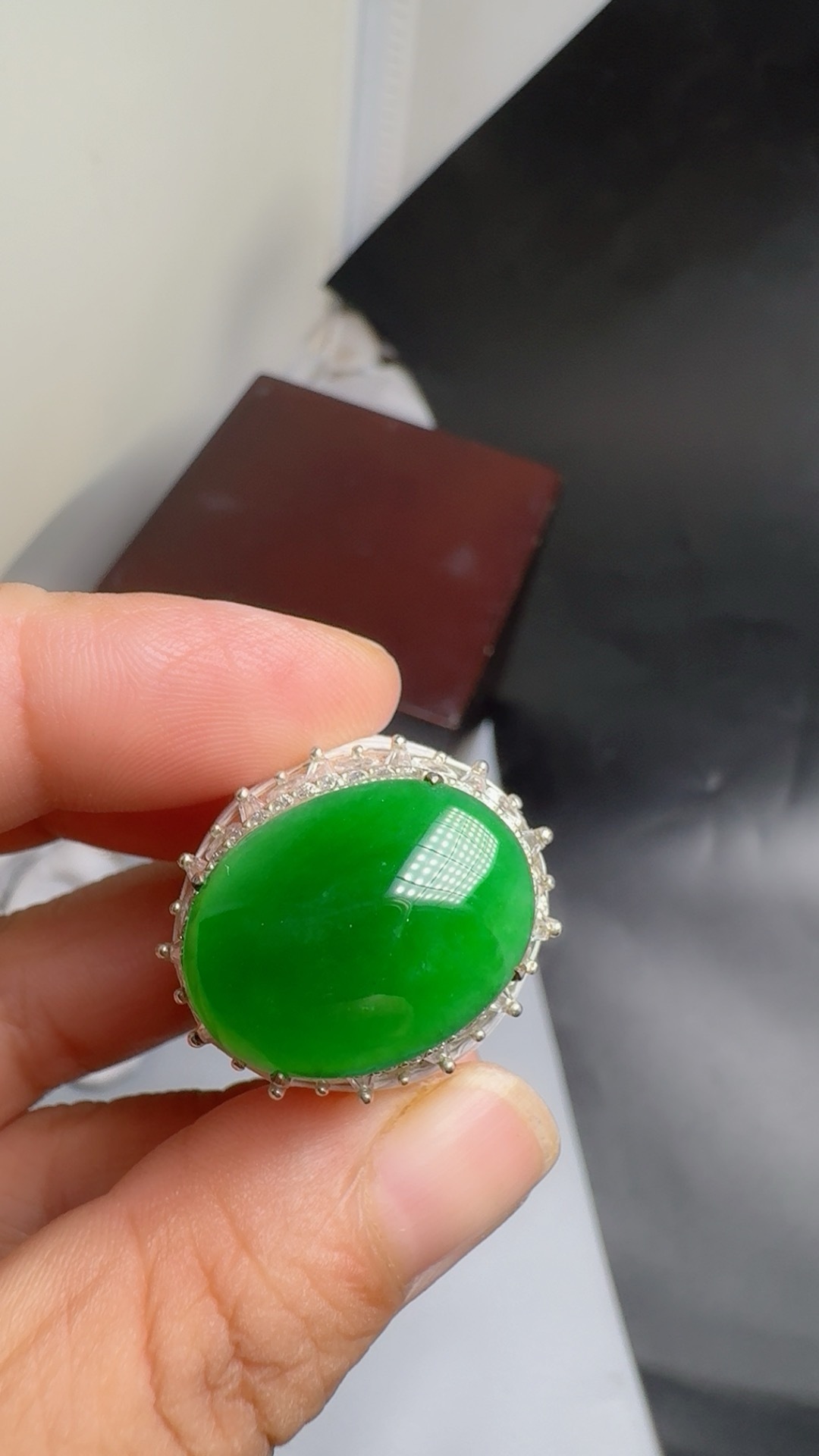 Icy Bright‑Green Jadeite Cabochon