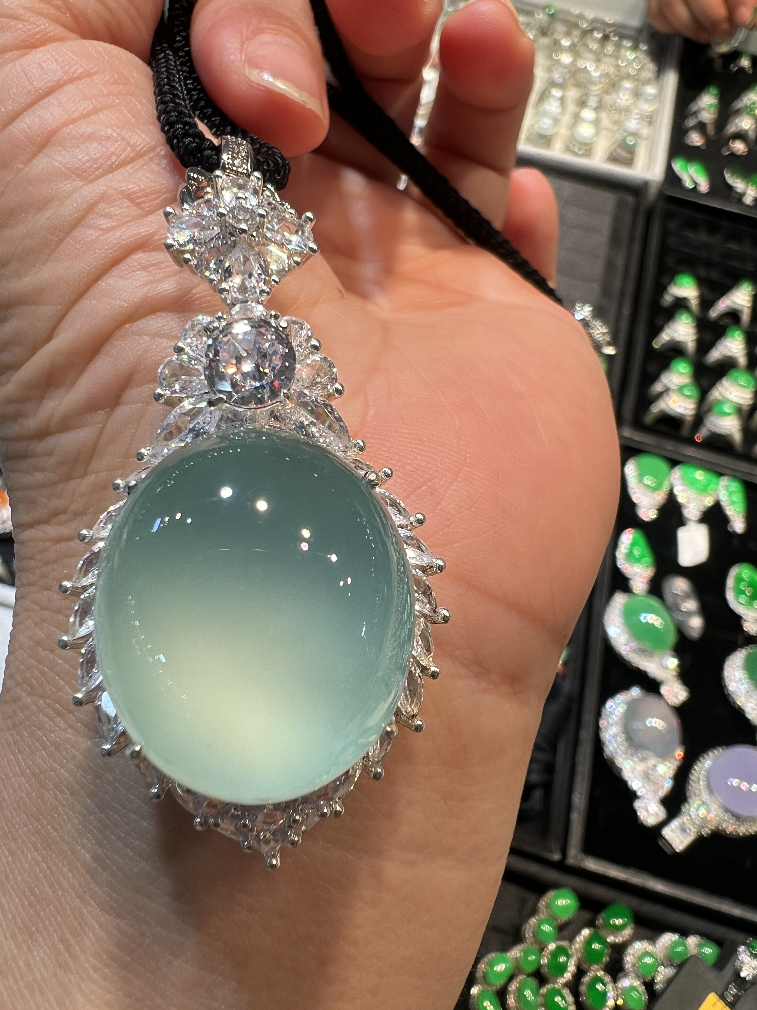 High‑Icy Sky‑Blue Jadeite Cabochon Pendant