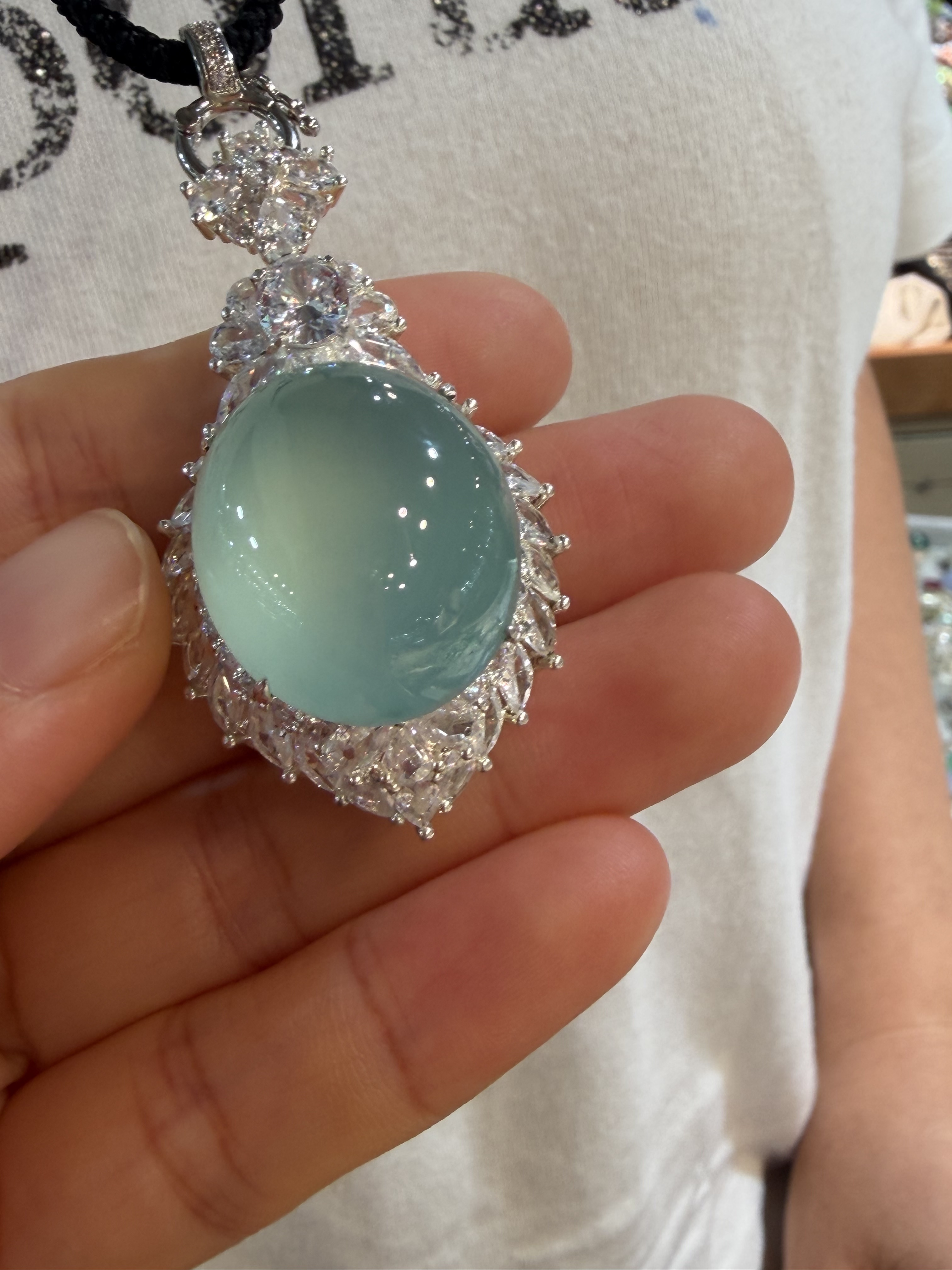 High‑Icy Sky‑Blue Jadeite Cabochon Pendant