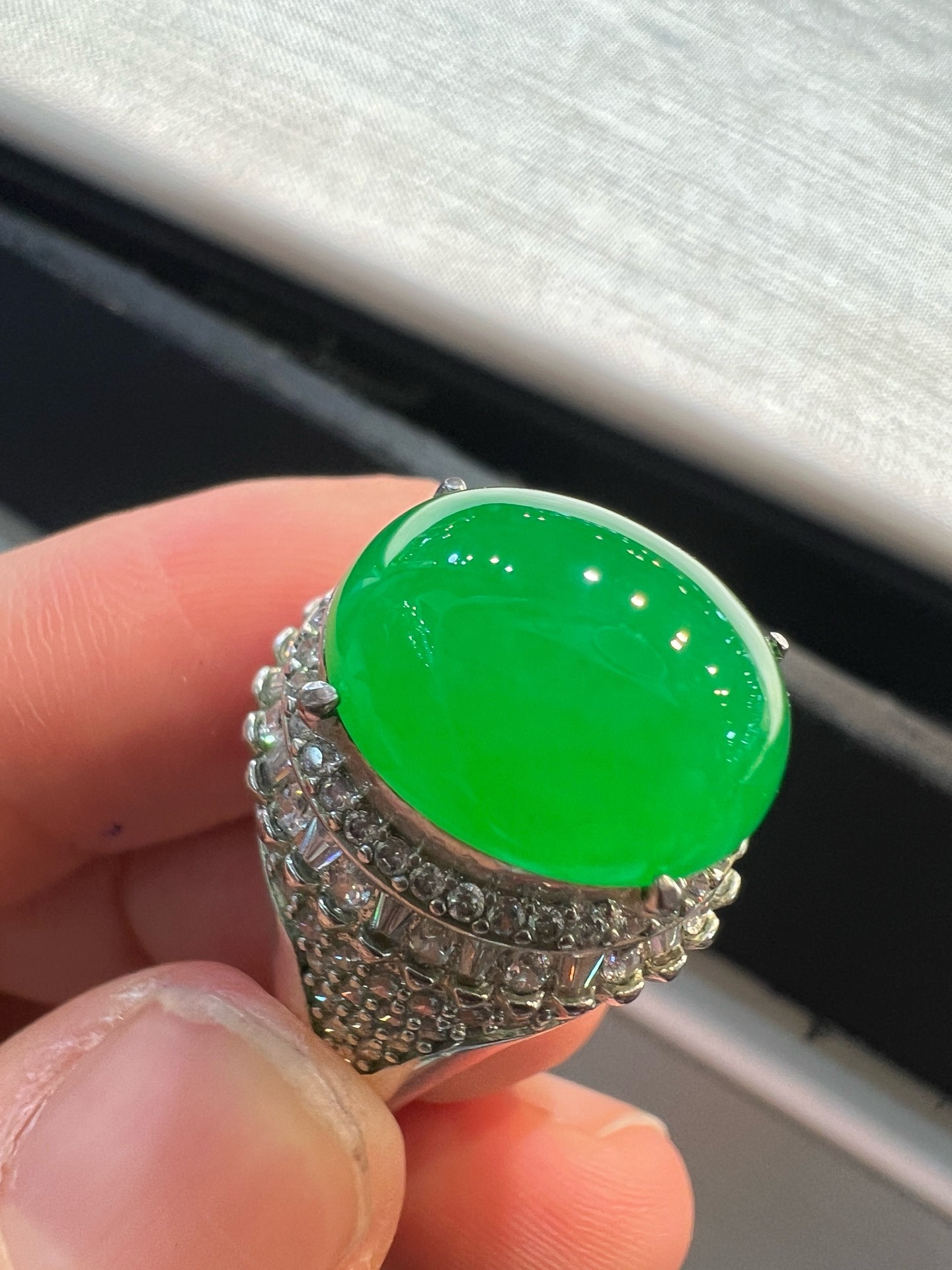 Icy Bright‑Green Jadeite Ring