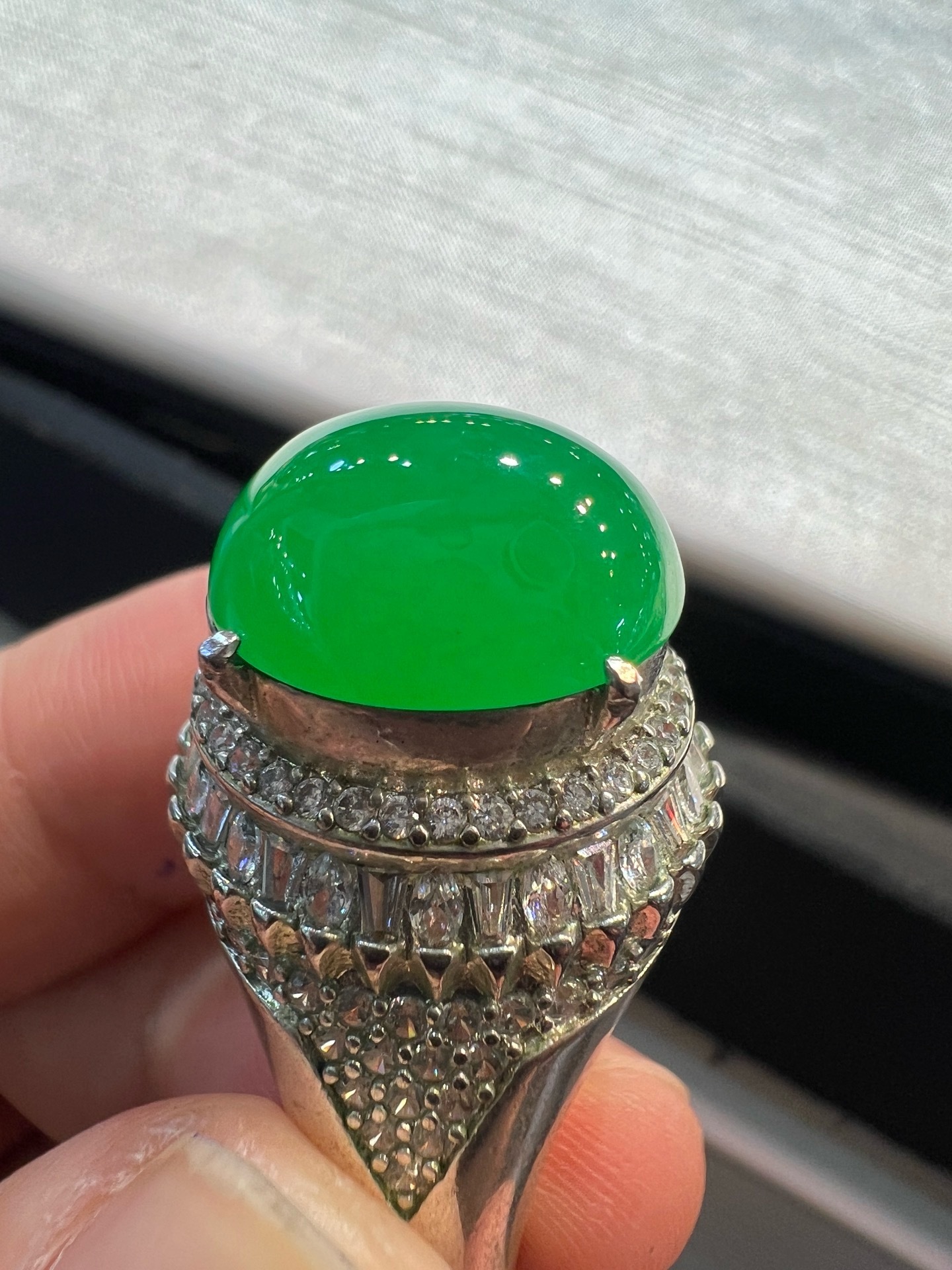 Icy Bright‑Green Jadeite Ring
