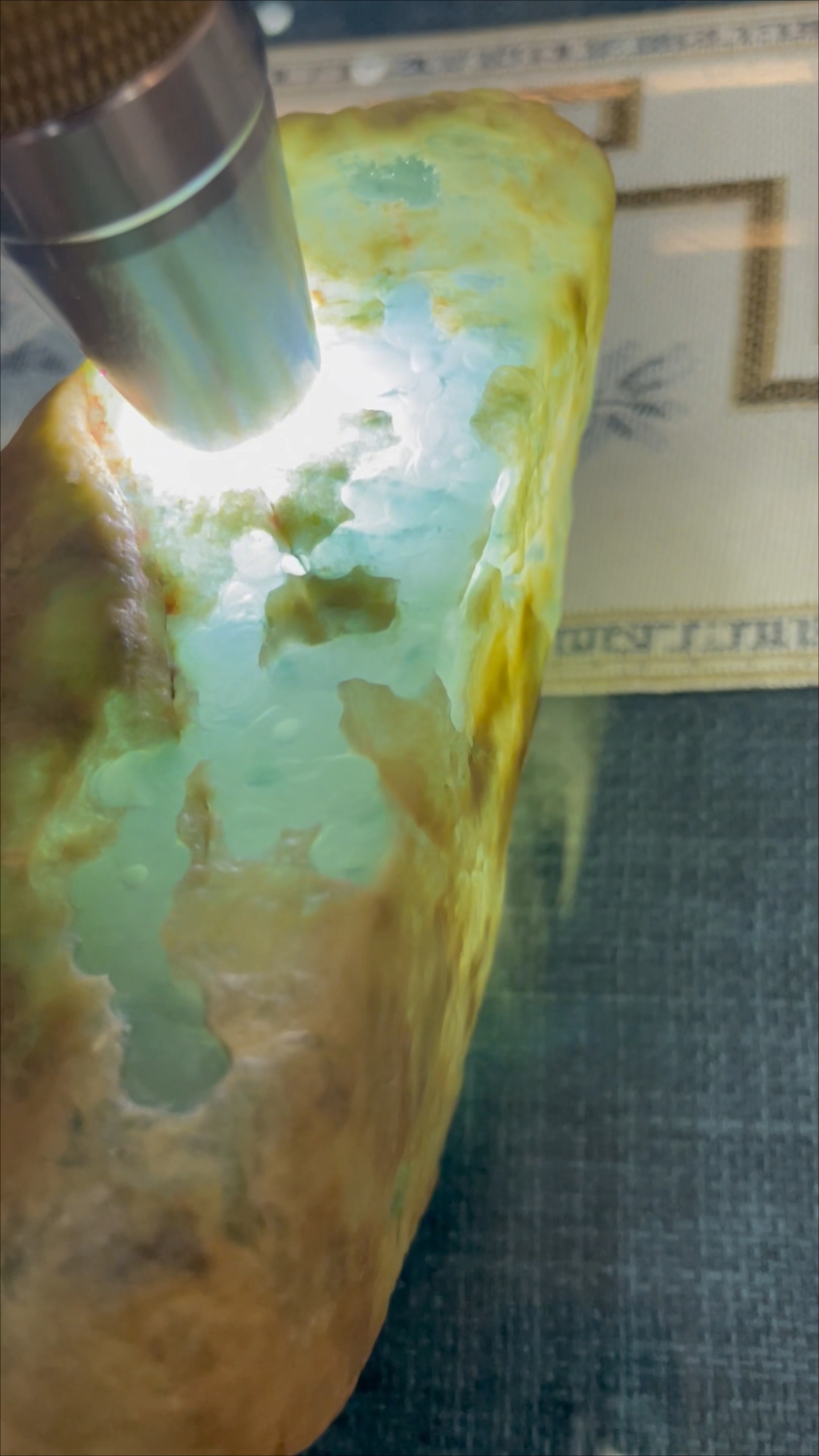 Moxisha icy jade with floating blue inclusions