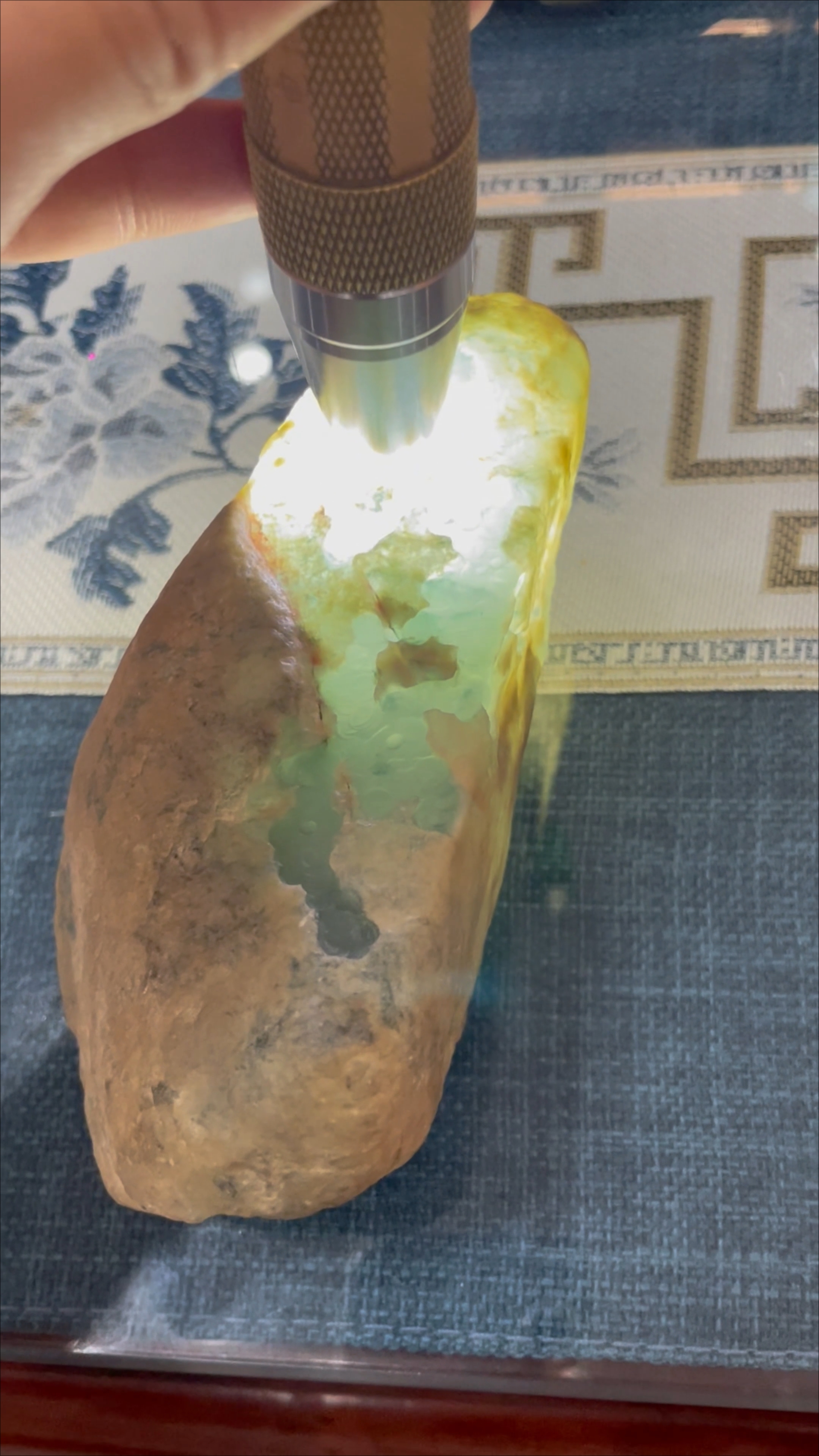 Moxisha icy jade with floating blue inclusions
