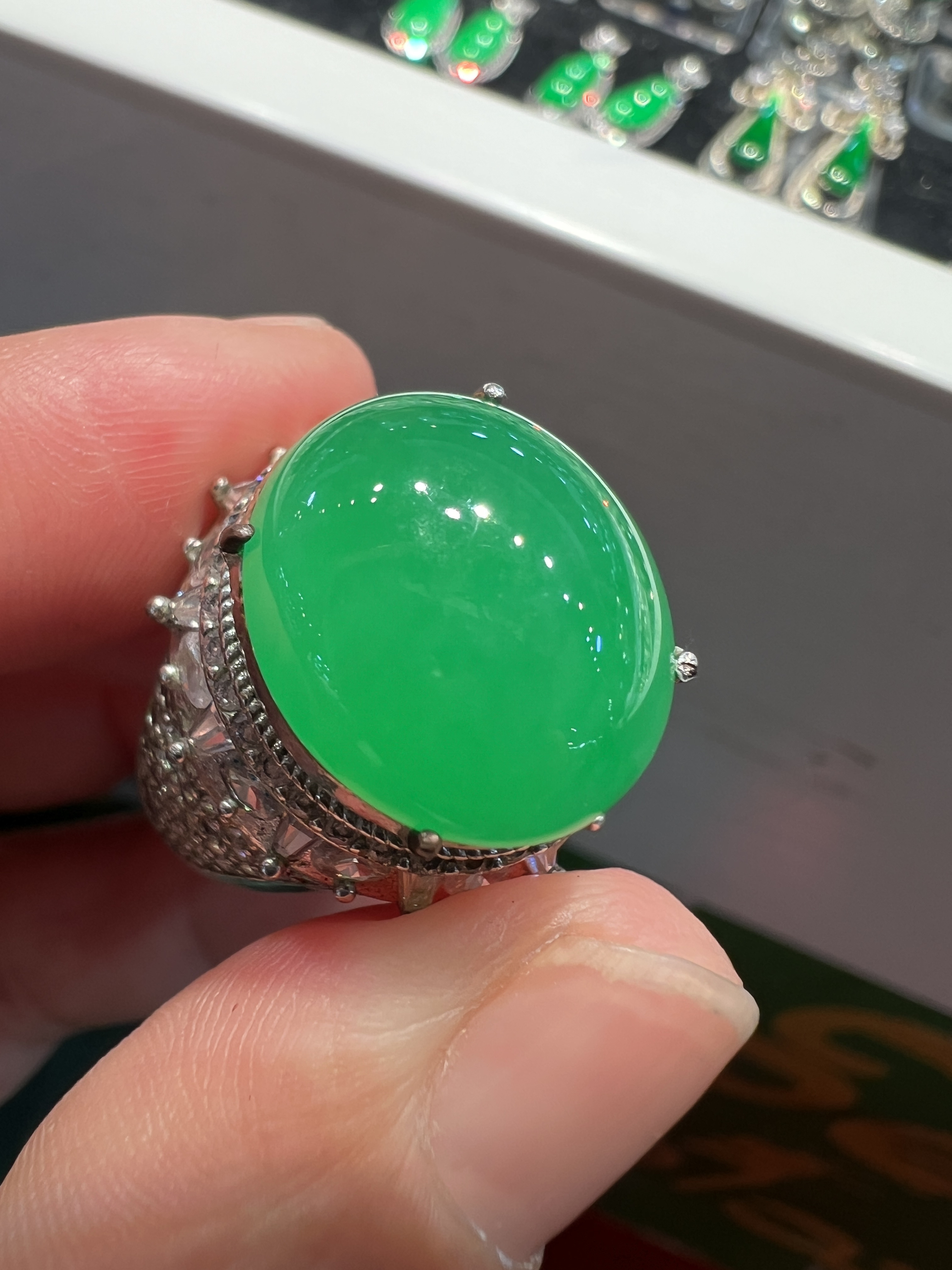 Large Ice‑Type Bright Green Jadeite Ring