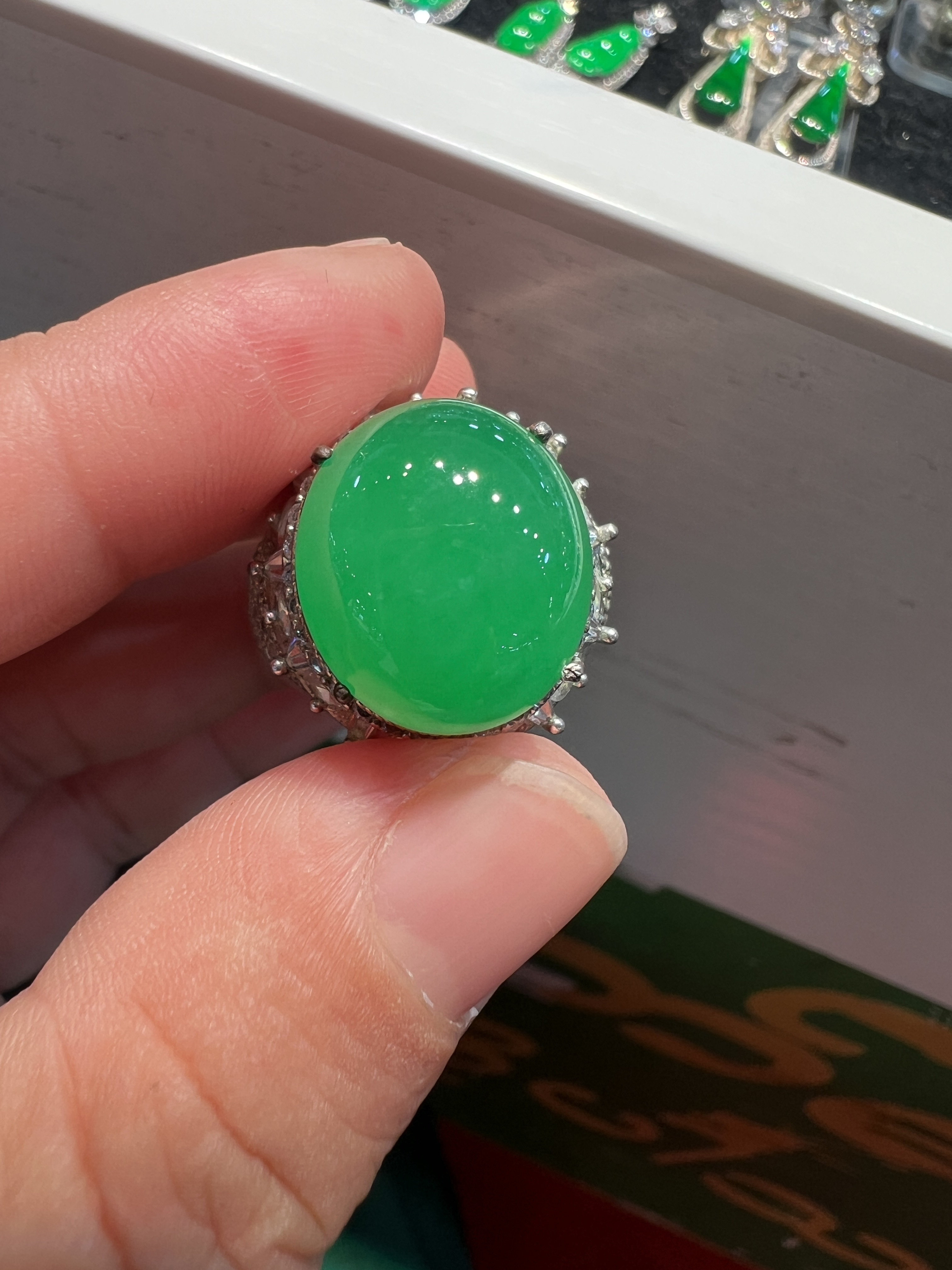 Large Ice‑Type Bright Green Jadeite Ring