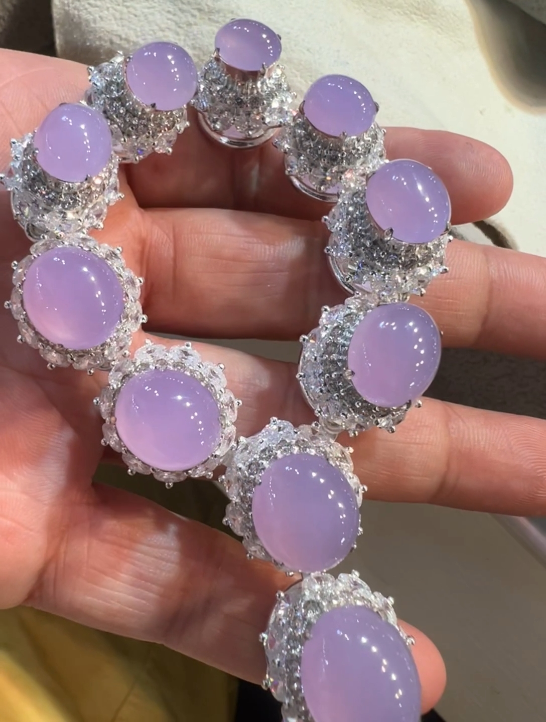 Ice‑Type Red‑Lavender Jadeite Necklace