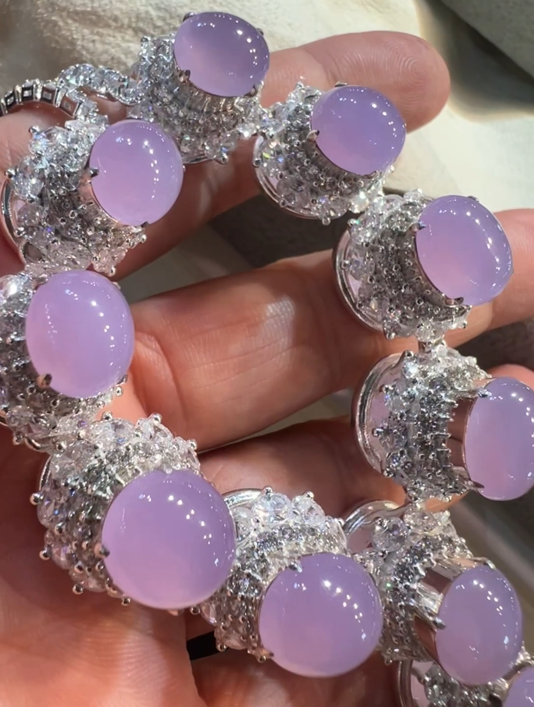 Ice‑Type Red‑Lavender Jadeite Necklace