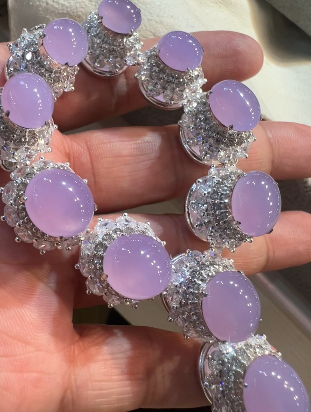 Ice‑Type Red‑Lavender Jadeite Necklace