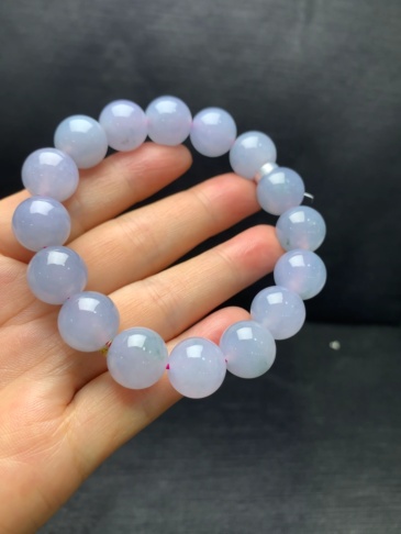 Ice Lavender Floating‑Flower Jadeite Bead Bracelet-13mm