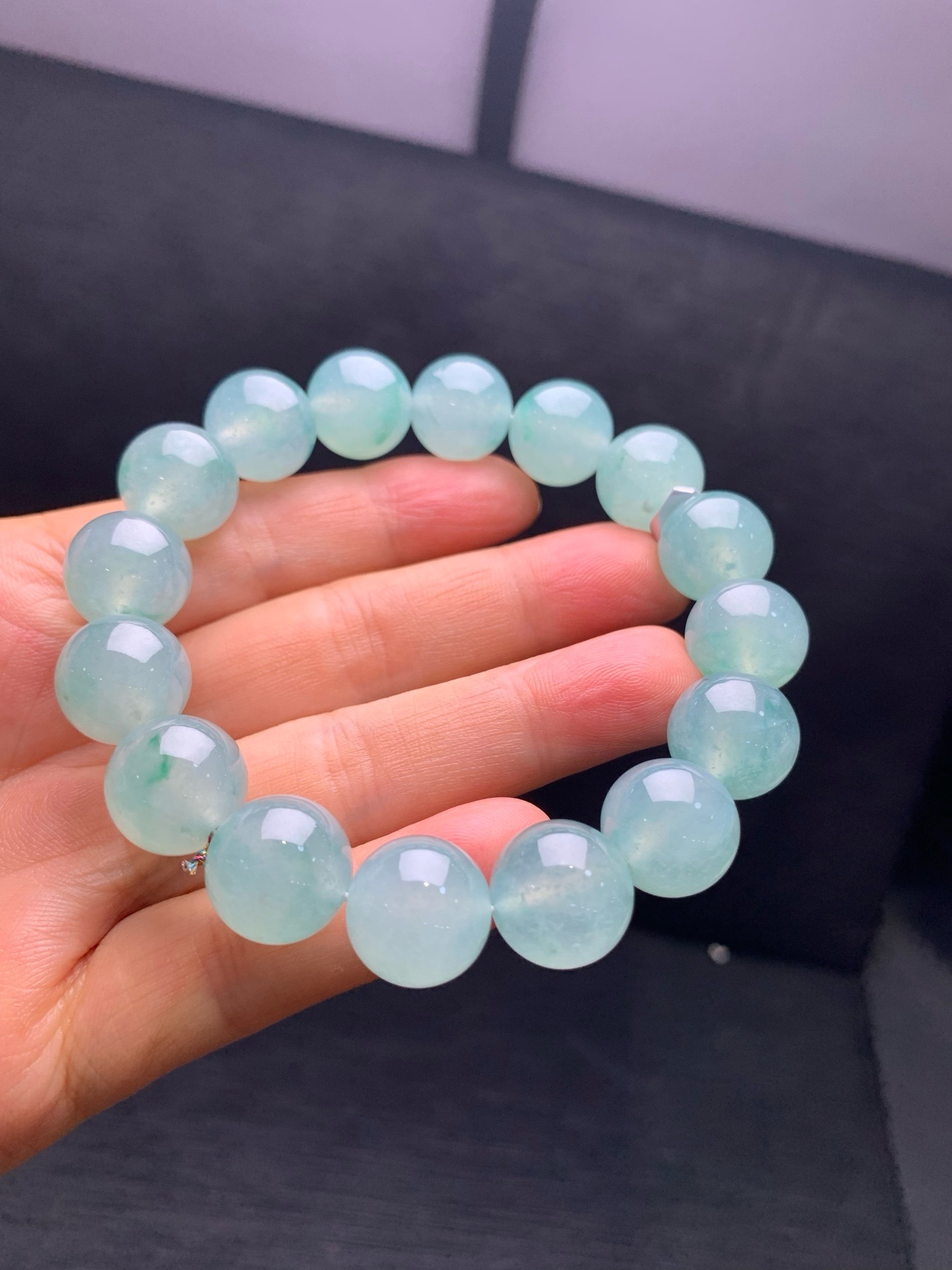 Ice‑type floating flower jadeite bracelet-13mm
