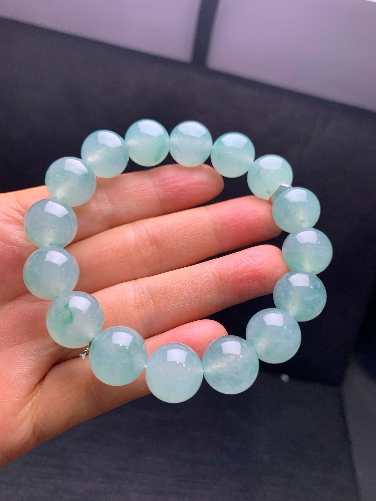 Ice‑type floating flower jadeite bracelet-13mm