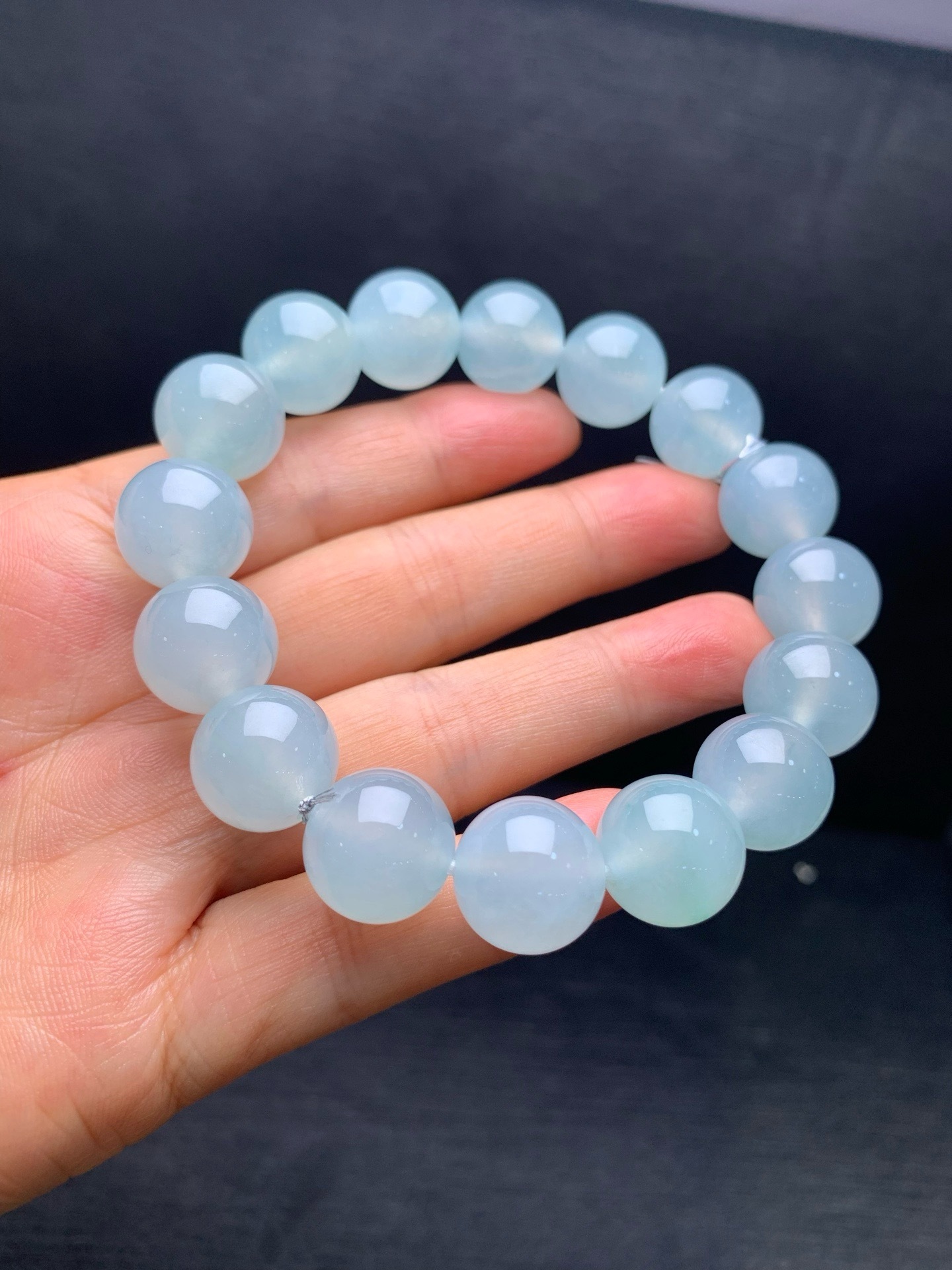 High‑Ice Jadeite Bead Bracelet-13.5mm