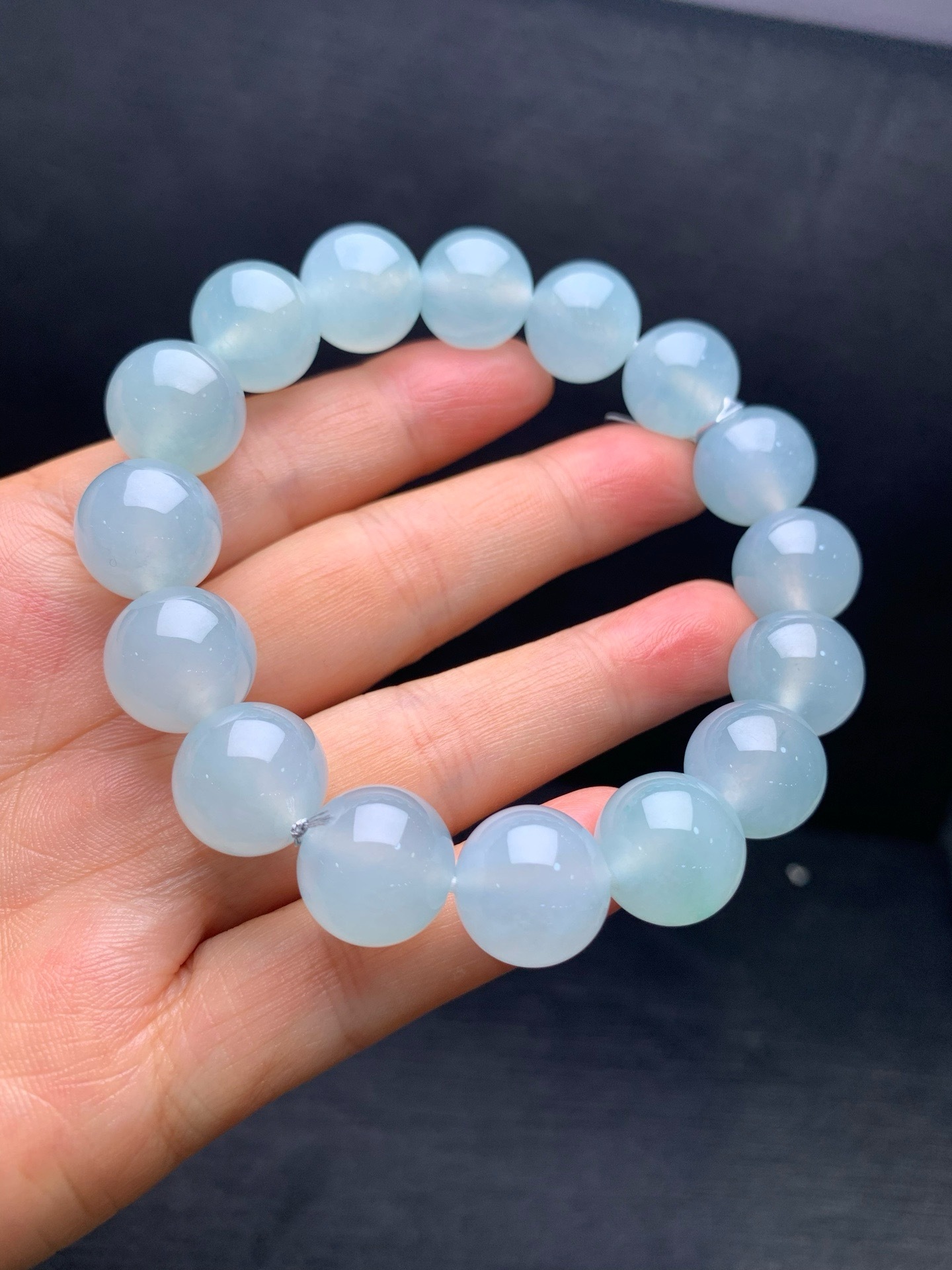 High‑Ice Jadeite Bead Bracelet-13.5mm