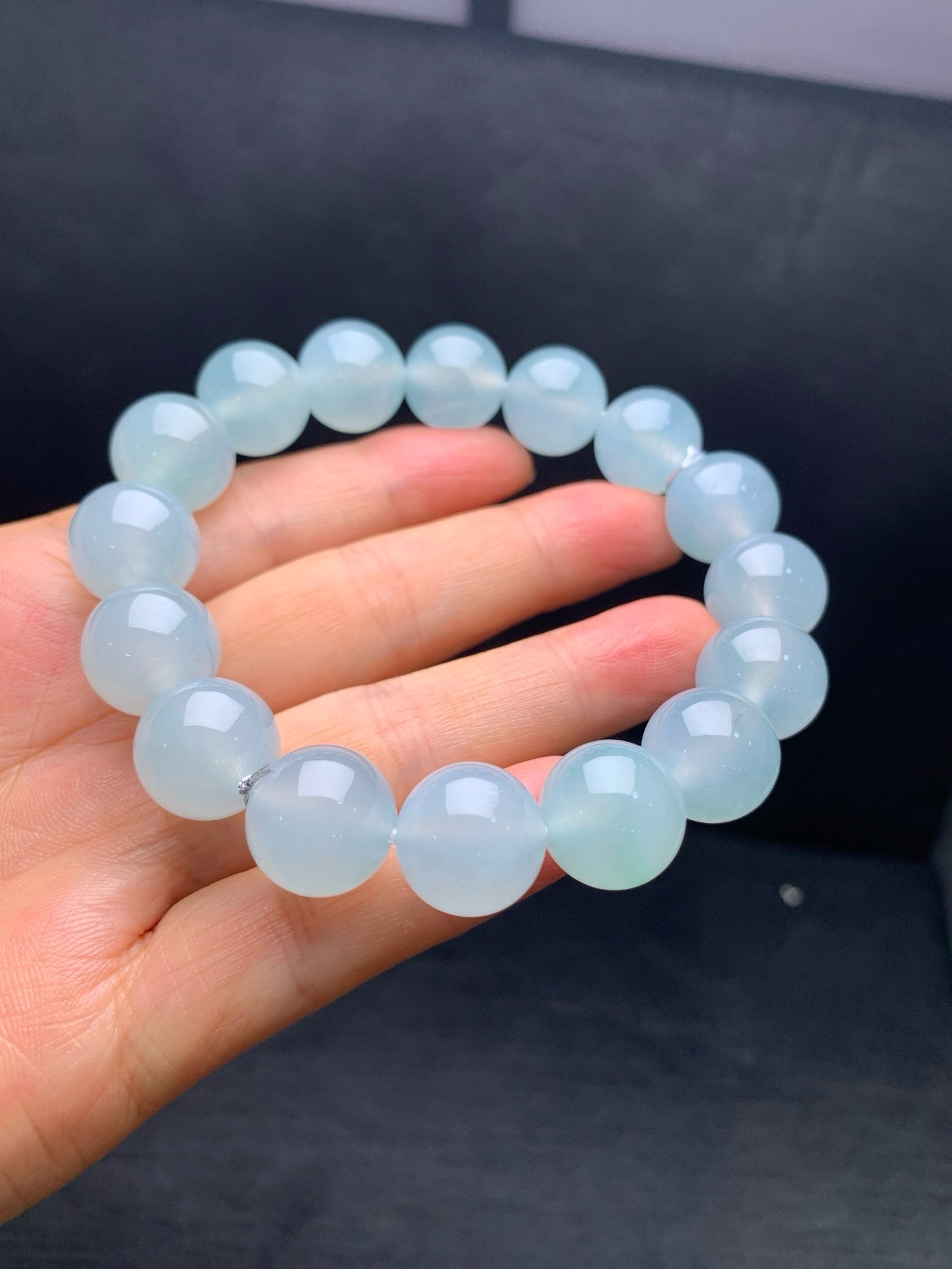 High‑Ice Jadeite Bead Bracelet-13.5mm