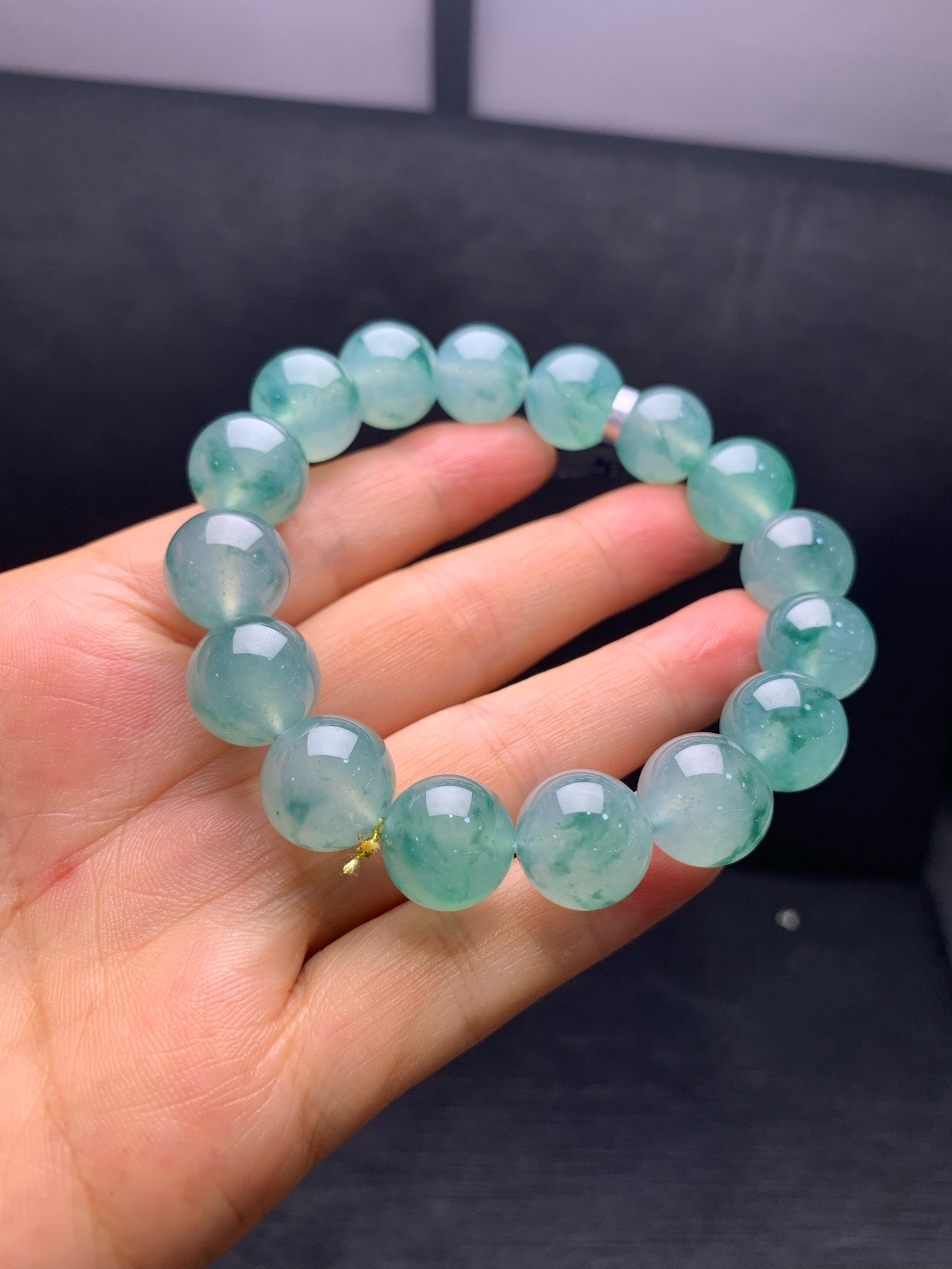 Ice‑type floating flower jadeite bracelet-12.6mm