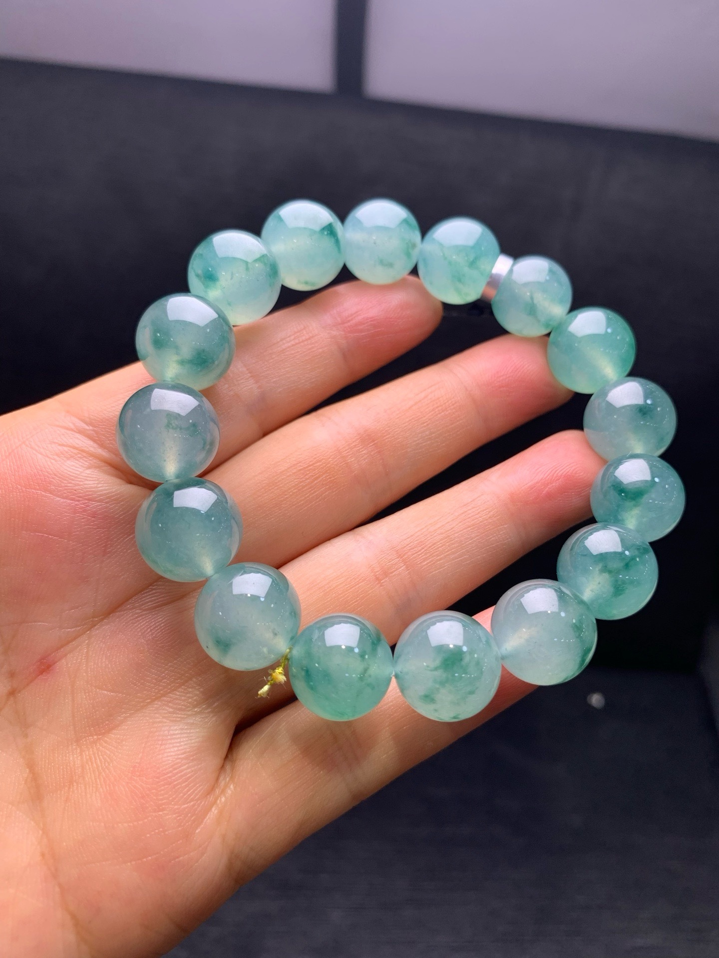 Ice‑type floating flower jadeite bracelet-12.6mm