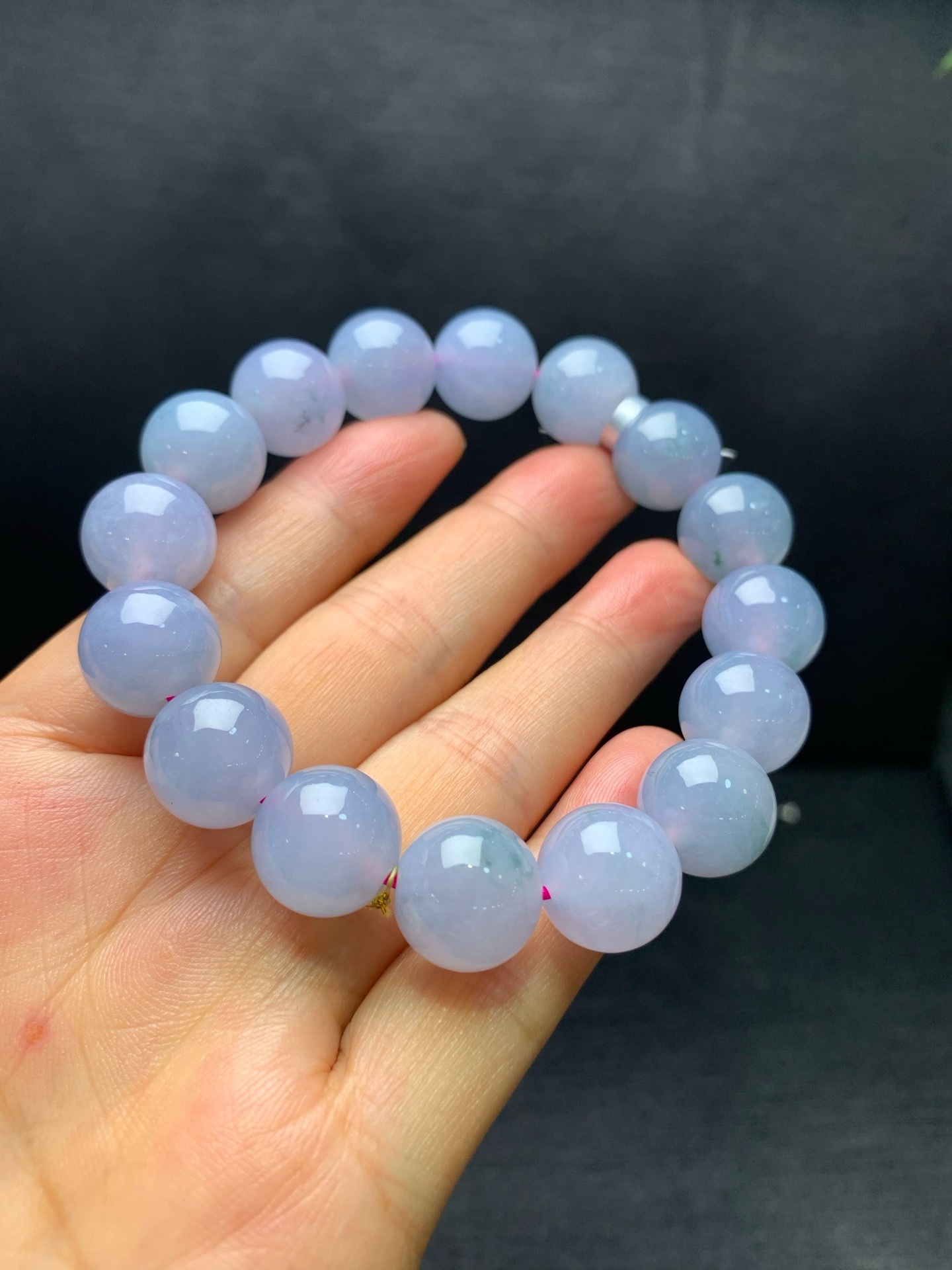 Ice Lavender Floating‑Flower Jadeite Bead Bracelet-13mm