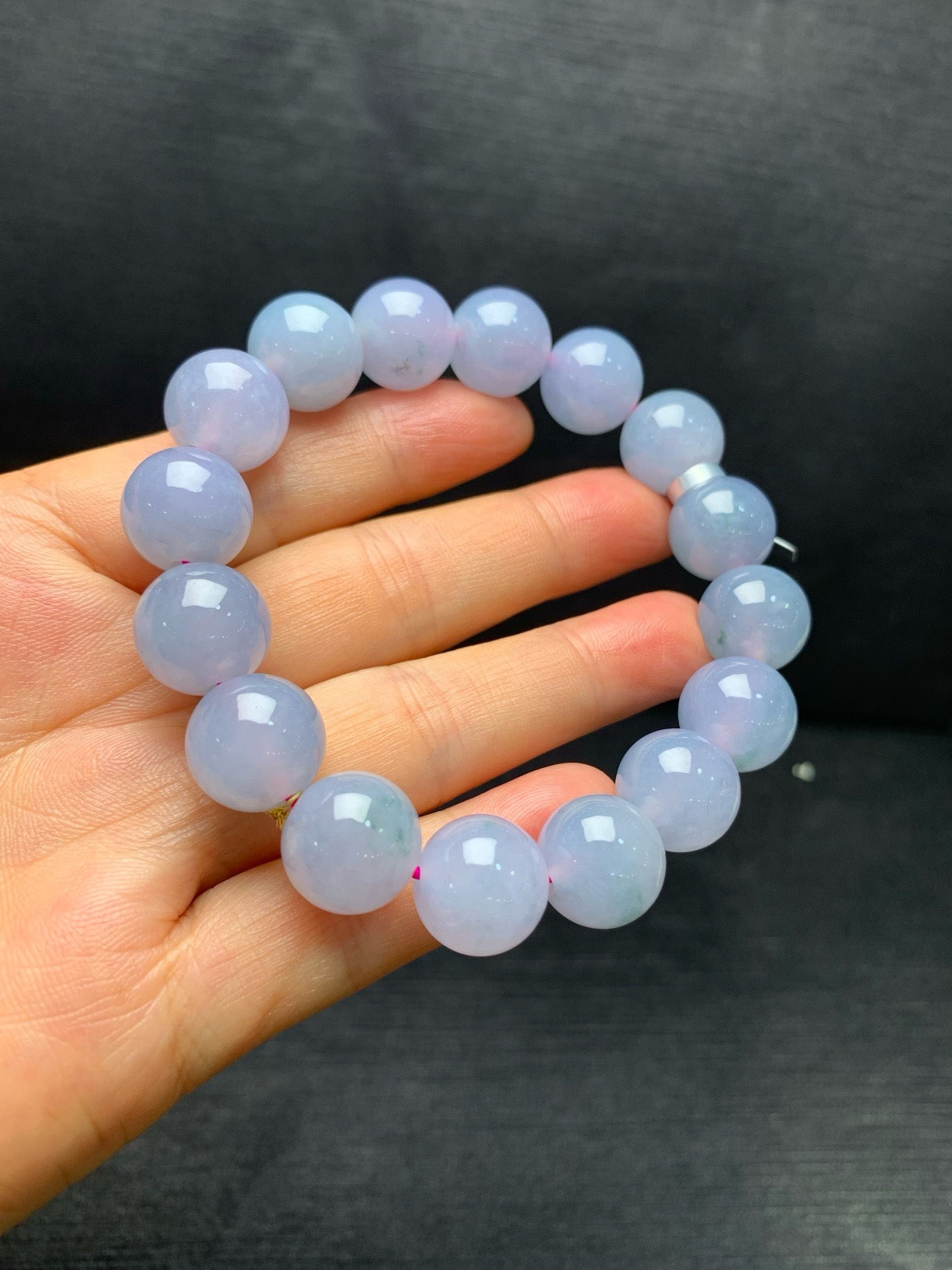 Ice Lavender Floating‑Flower Jadeite Bead Bracelet-13mm