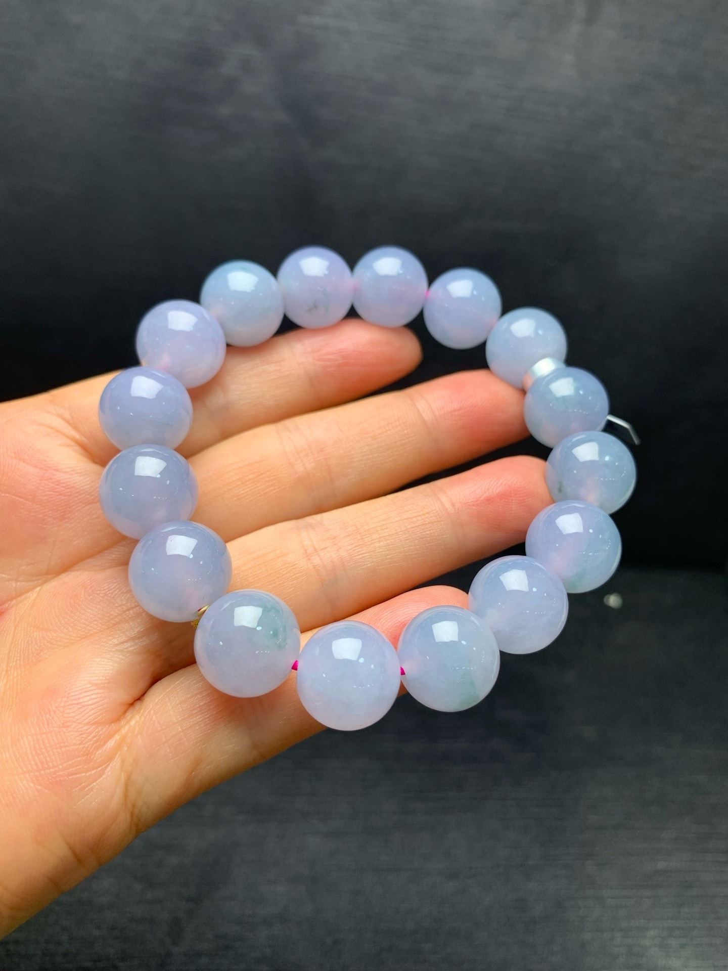 Ice Lavender Floating‑Flower Jadeite Bead Bracelet-13mm