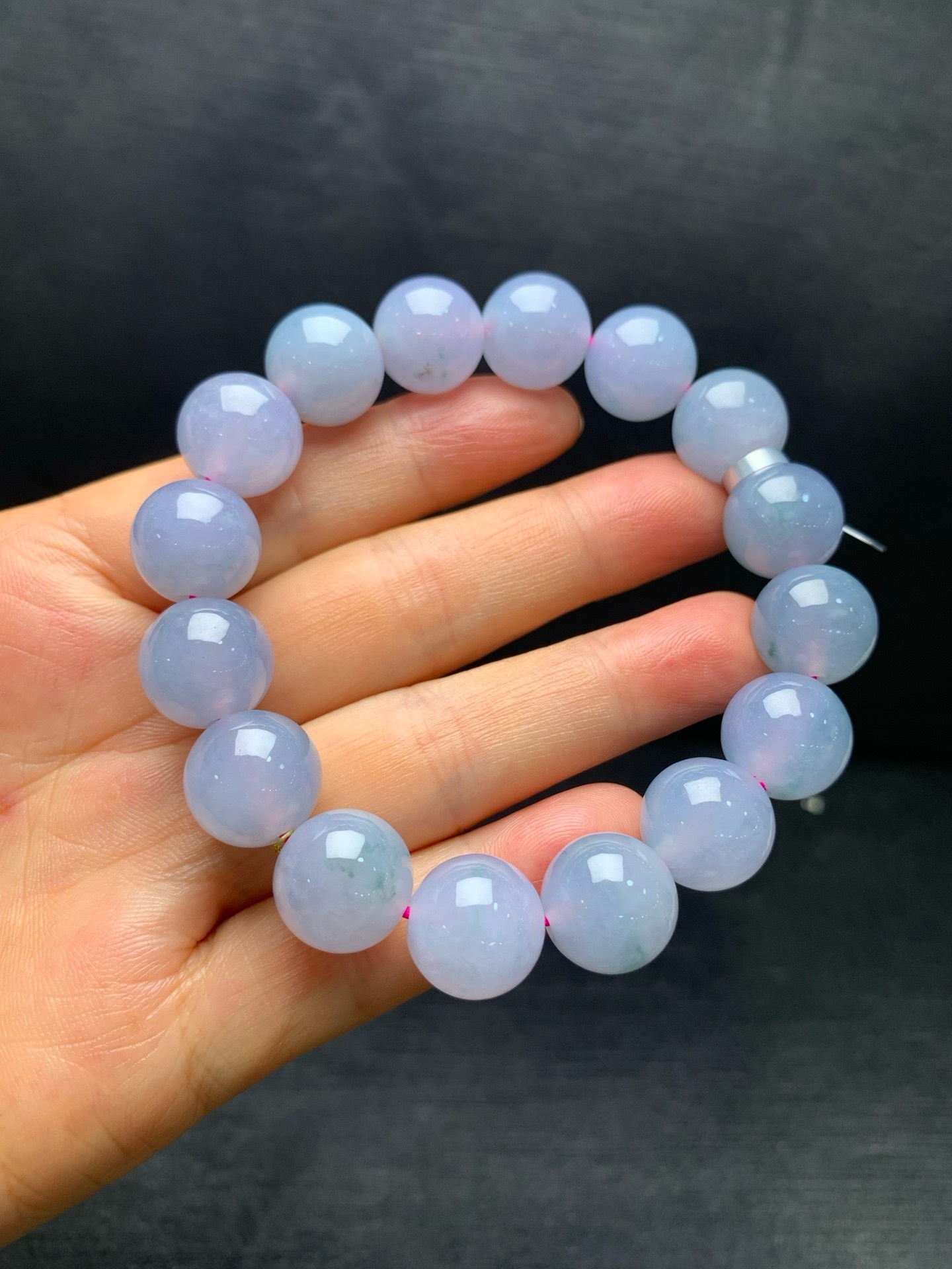 Ice Lavender Floating‑Flower Jadeite Bead Bracelet-13mm