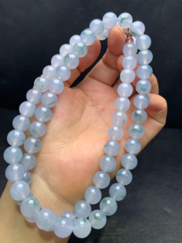 Pale‑purple icy jadeite necklace with floating flowers-10mm