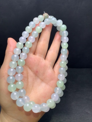 Icy jadeite macaron‑color bead necklace-10mm