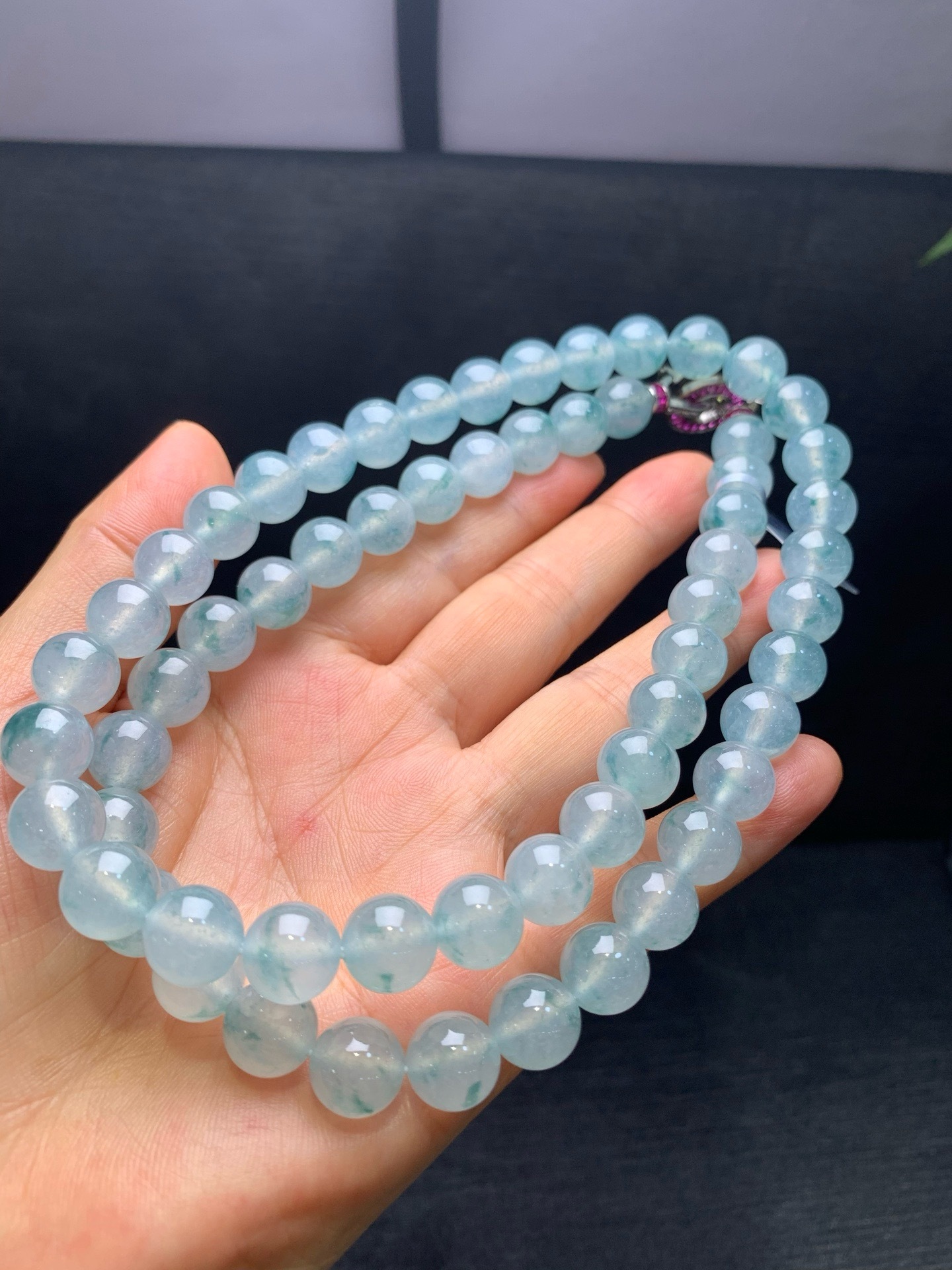 Icy jadeite necklace with floating flowers-10mm