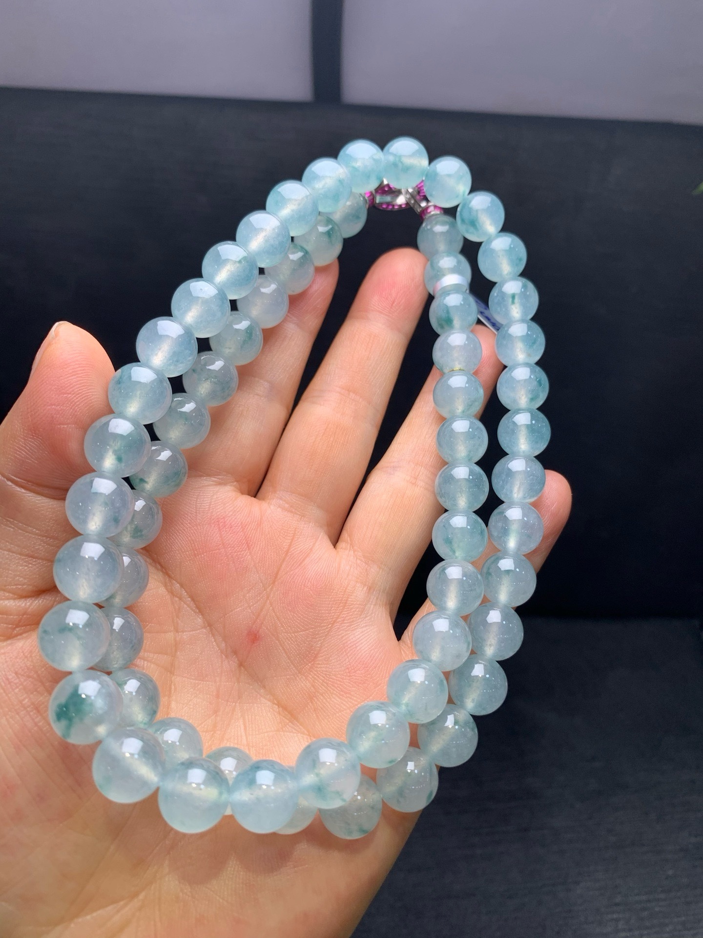 Icy jadeite necklace with floating flowers-10mm