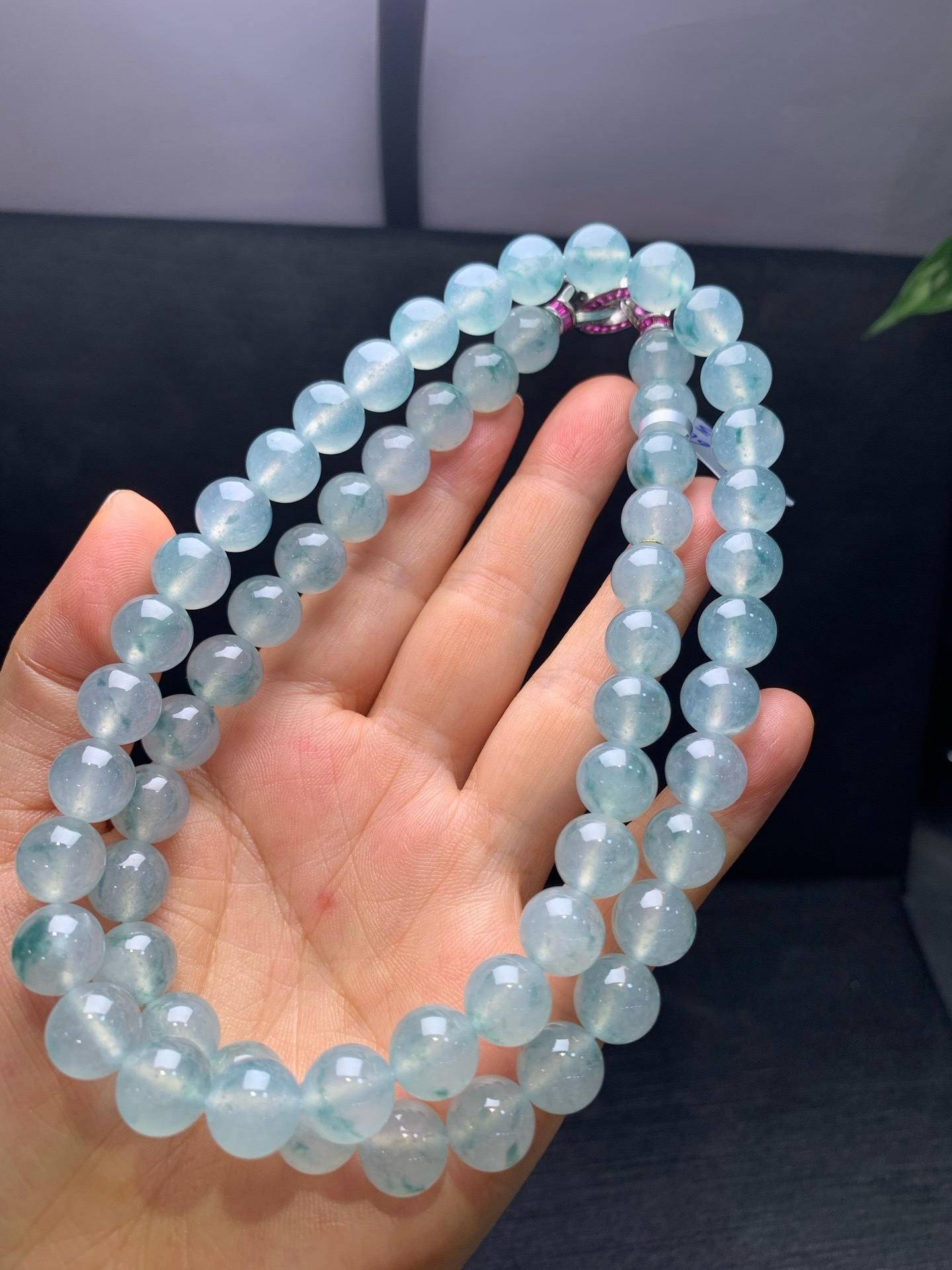 Icy jadeite necklace with floating flowers-10mm