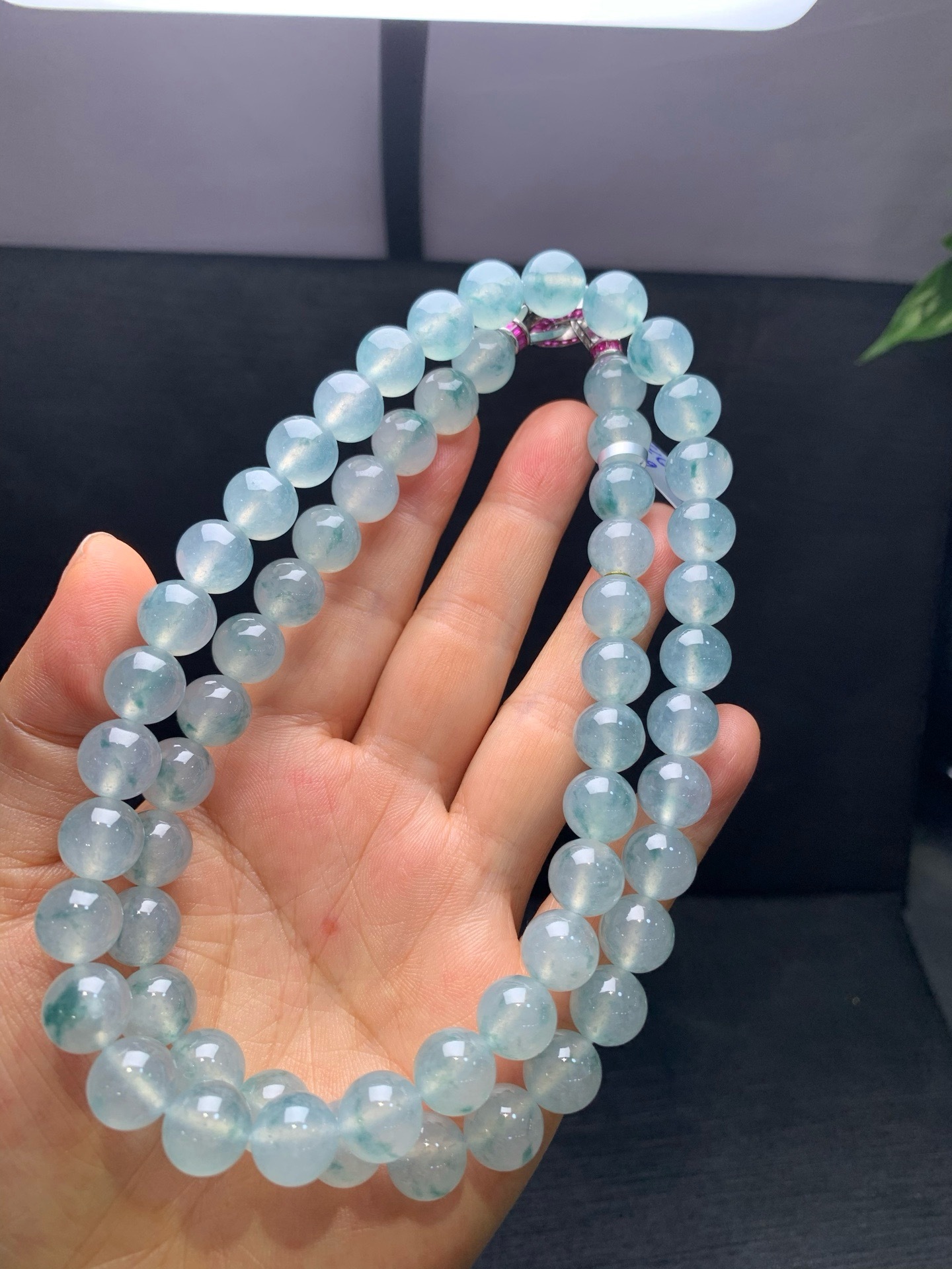 Icy jadeite necklace with floating flowers-10mm