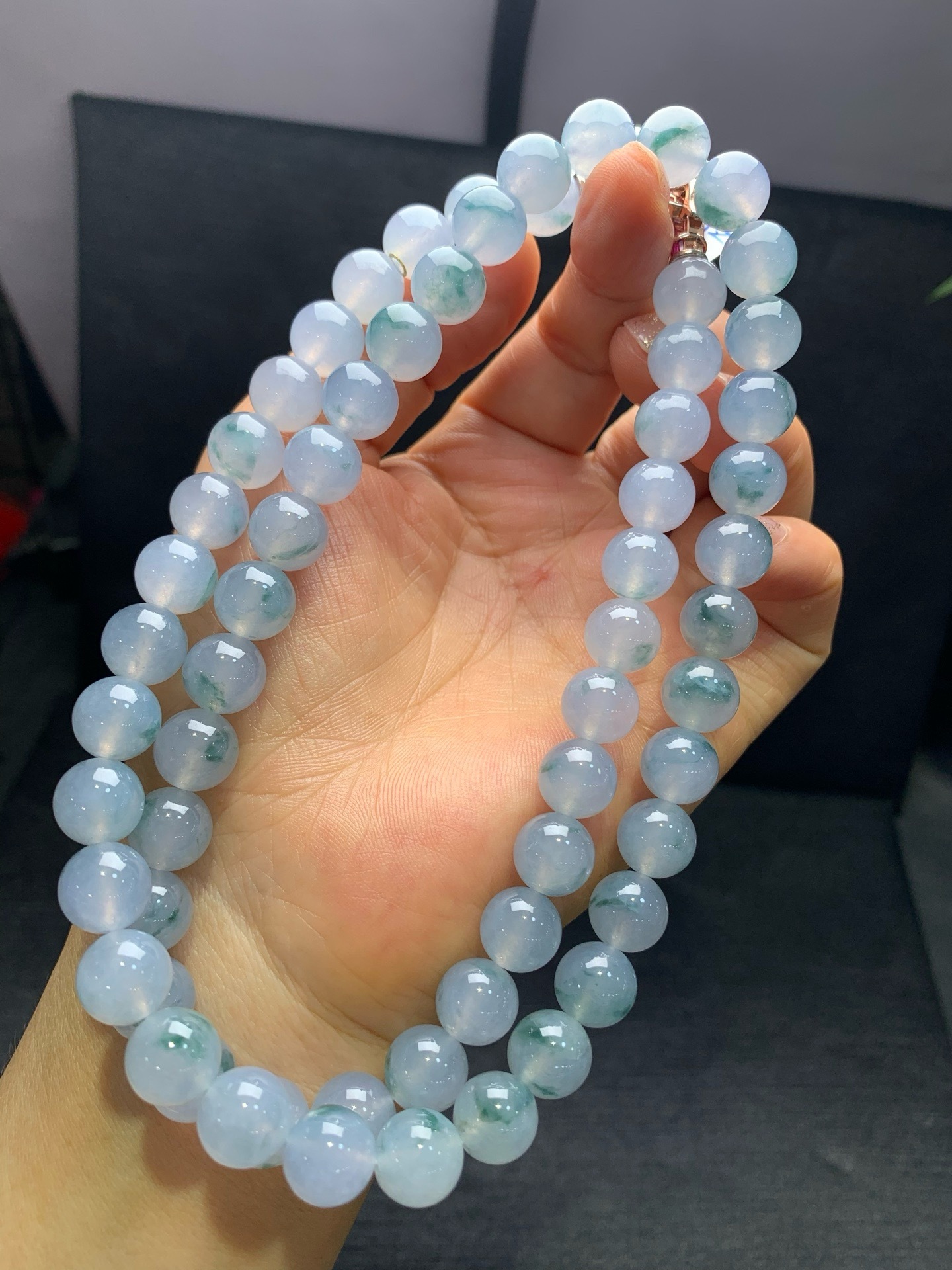 Pale‑purple icy jadeite necklace with floating flowers-10mm