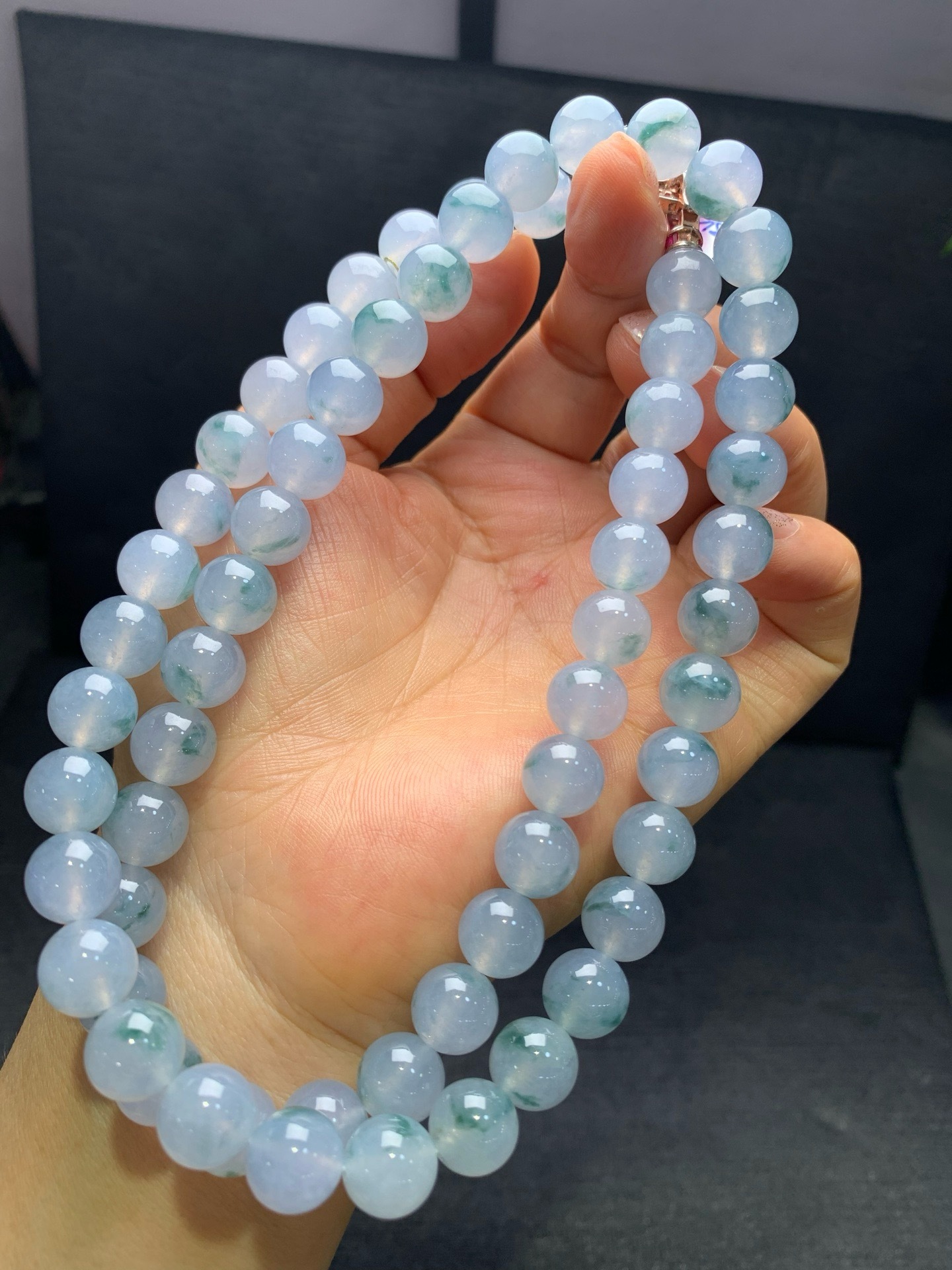 Pale‑purple icy jadeite necklace with floating flowers-10mm