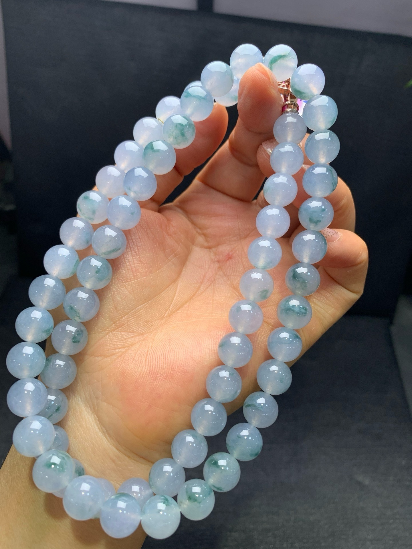 Pale‑purple icy jadeite necklace with floating flowers-10mm