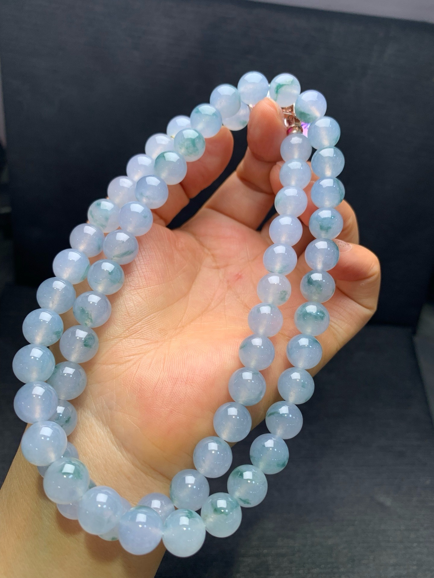 Pale‑purple icy jadeite necklace with floating flowers-10mm