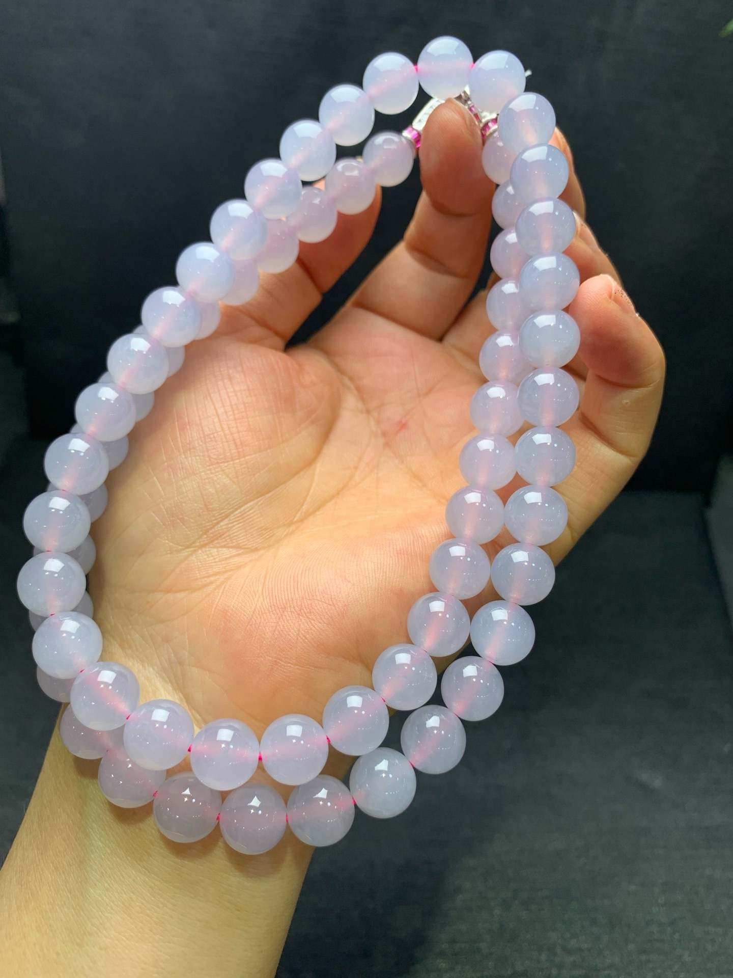 Pink‑icy jadeite necklace-10mm