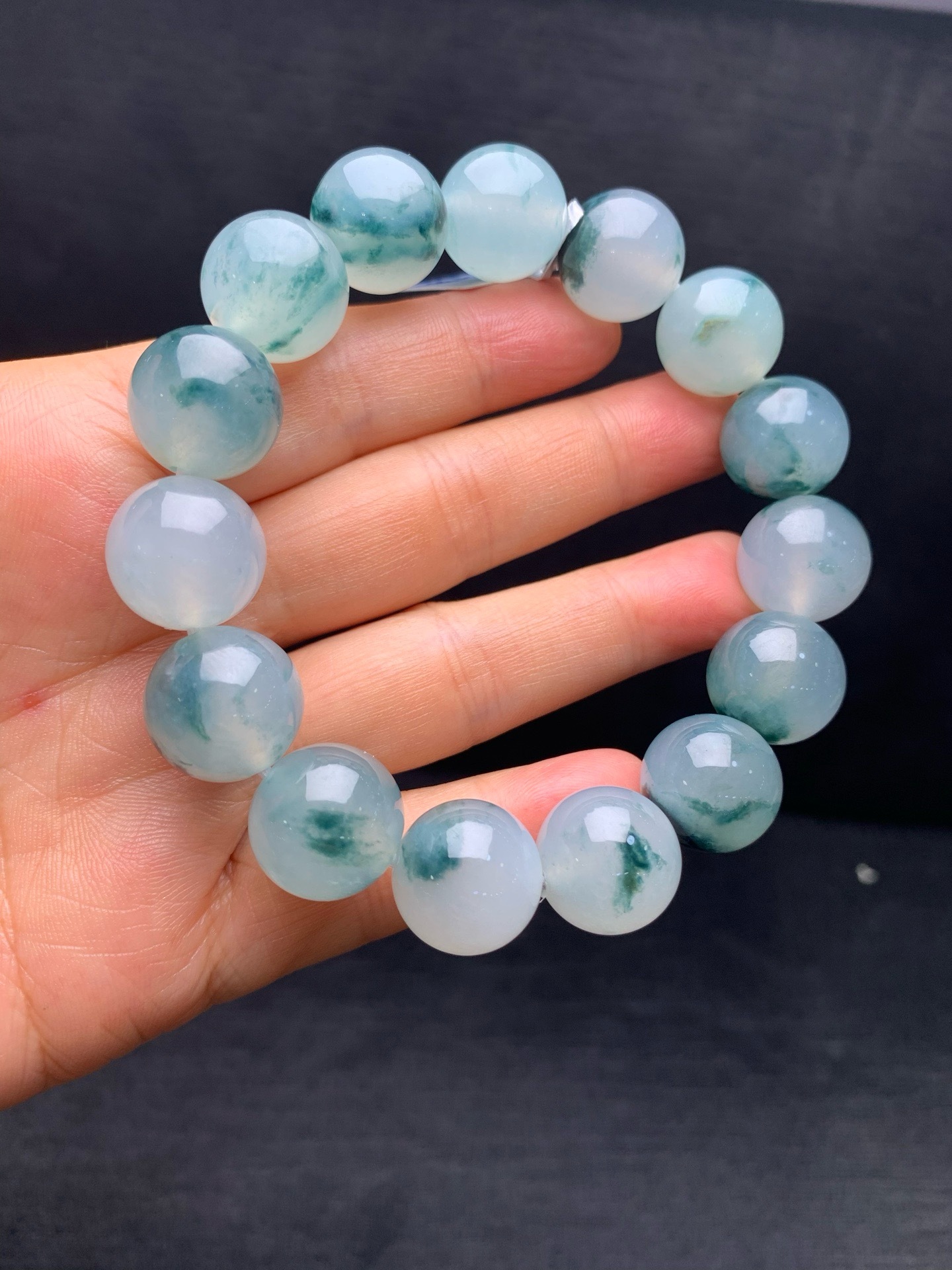 Large‑size icy jadeite bracelet with floating flowers-14.5mm
