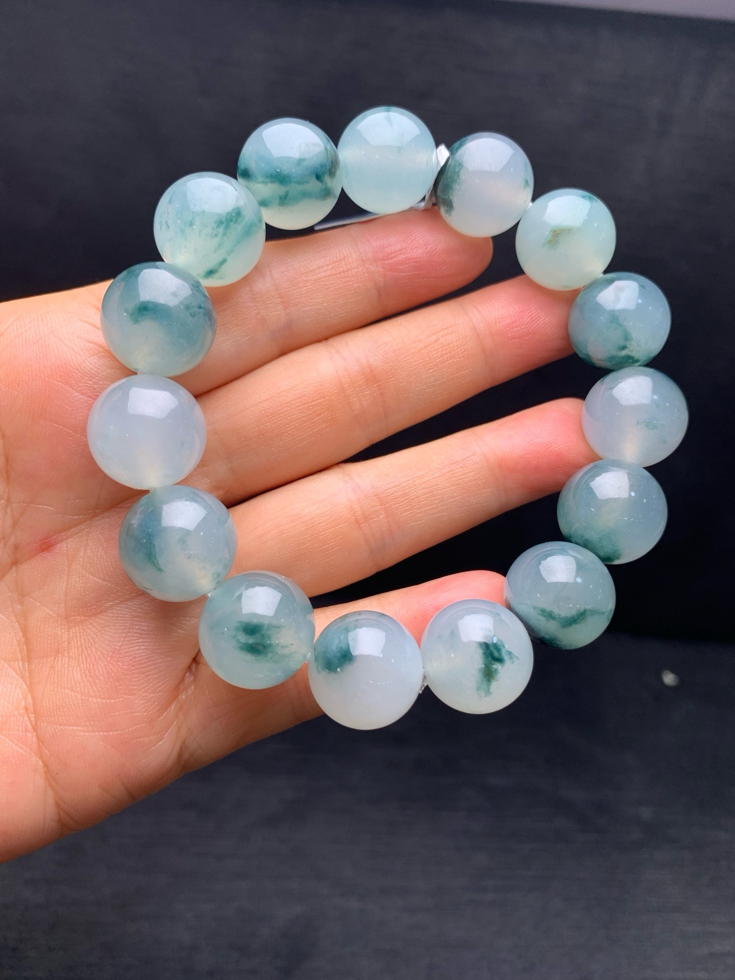 Large‑size icy jadeite bracelet with floating flowers-14.5mm