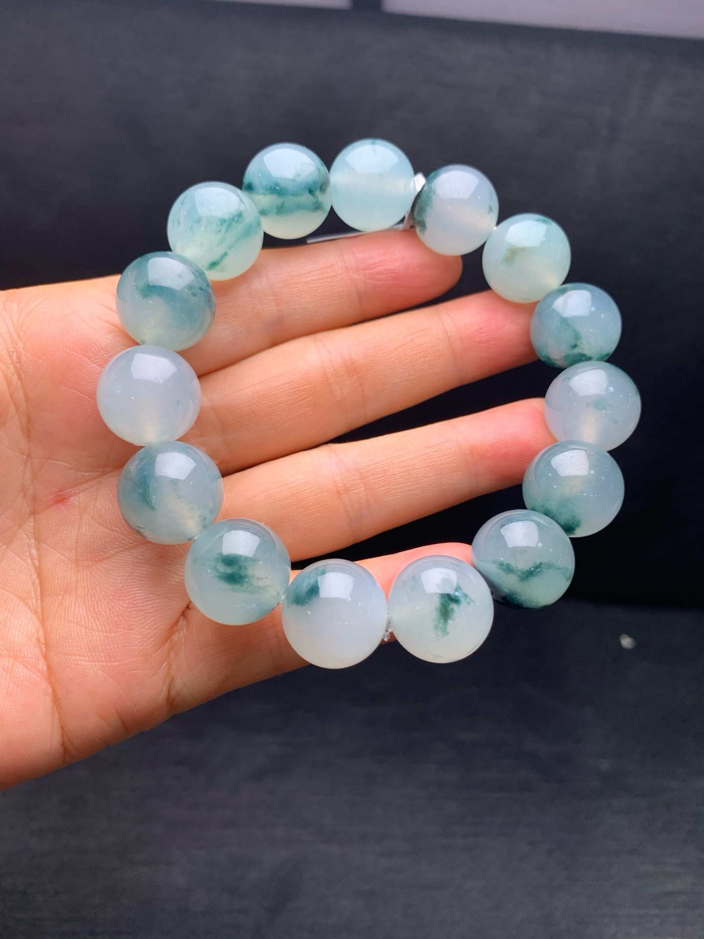 Large‑size icy jadeite bracelet with floating flowers-14.5mm