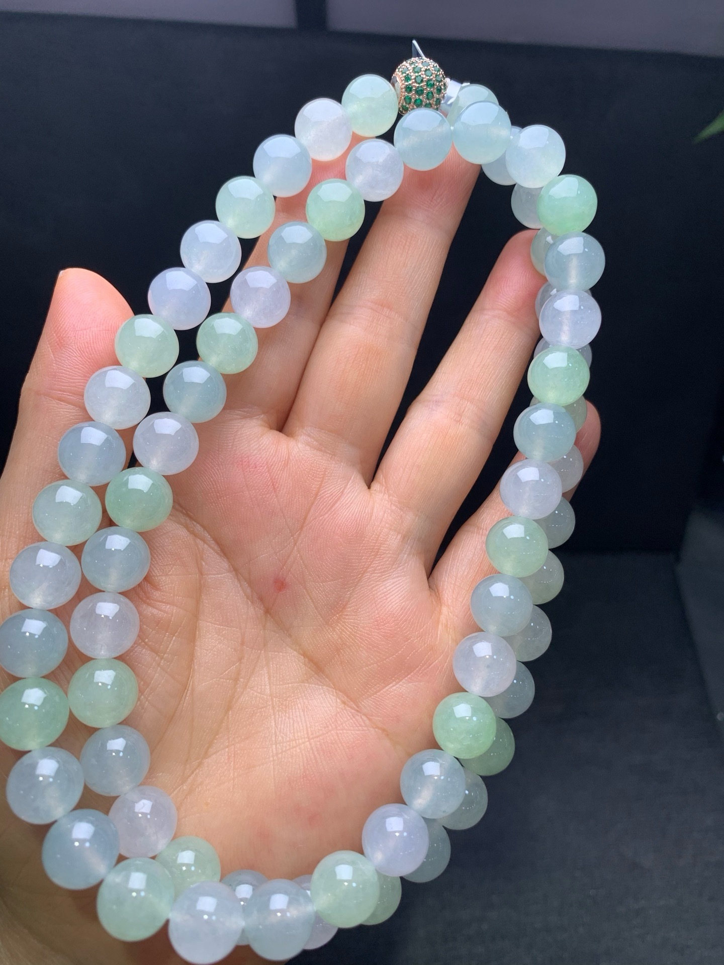 Icy jadeite macaron‑color bead necklace-10mm