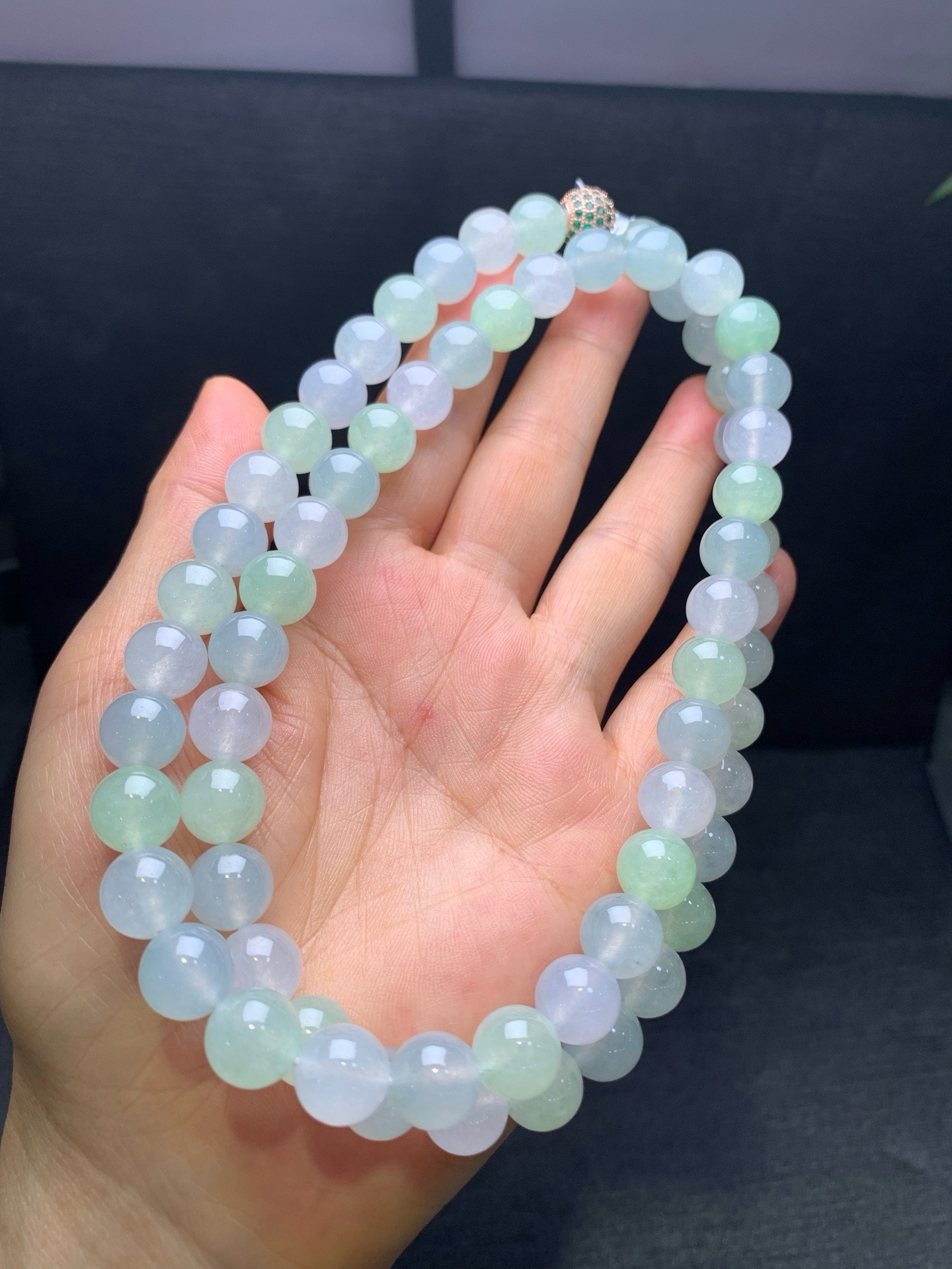 Icy jadeite macaron‑color bead necklace-10mm