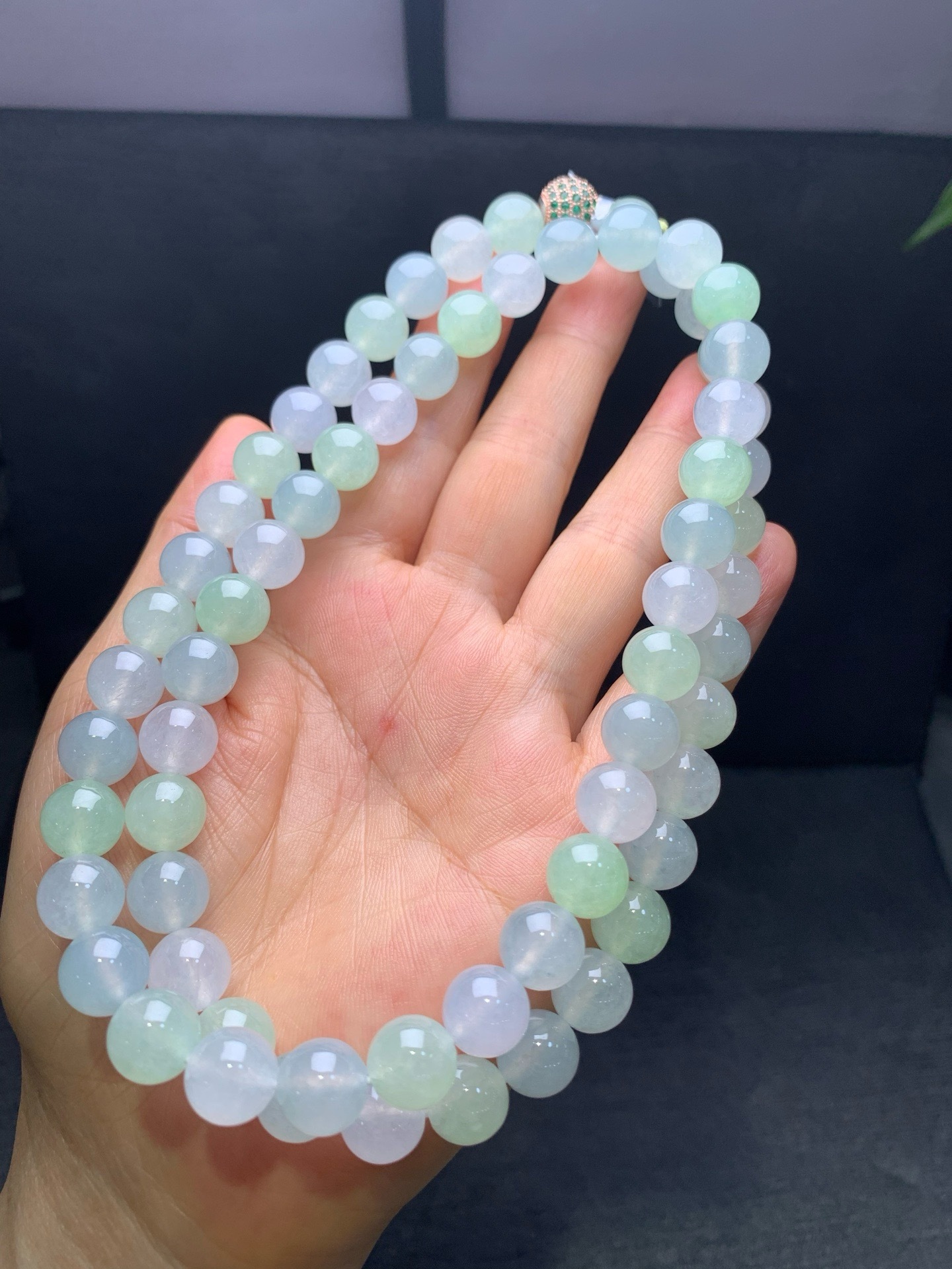 Icy jadeite macaron‑color bead necklace-10mm
