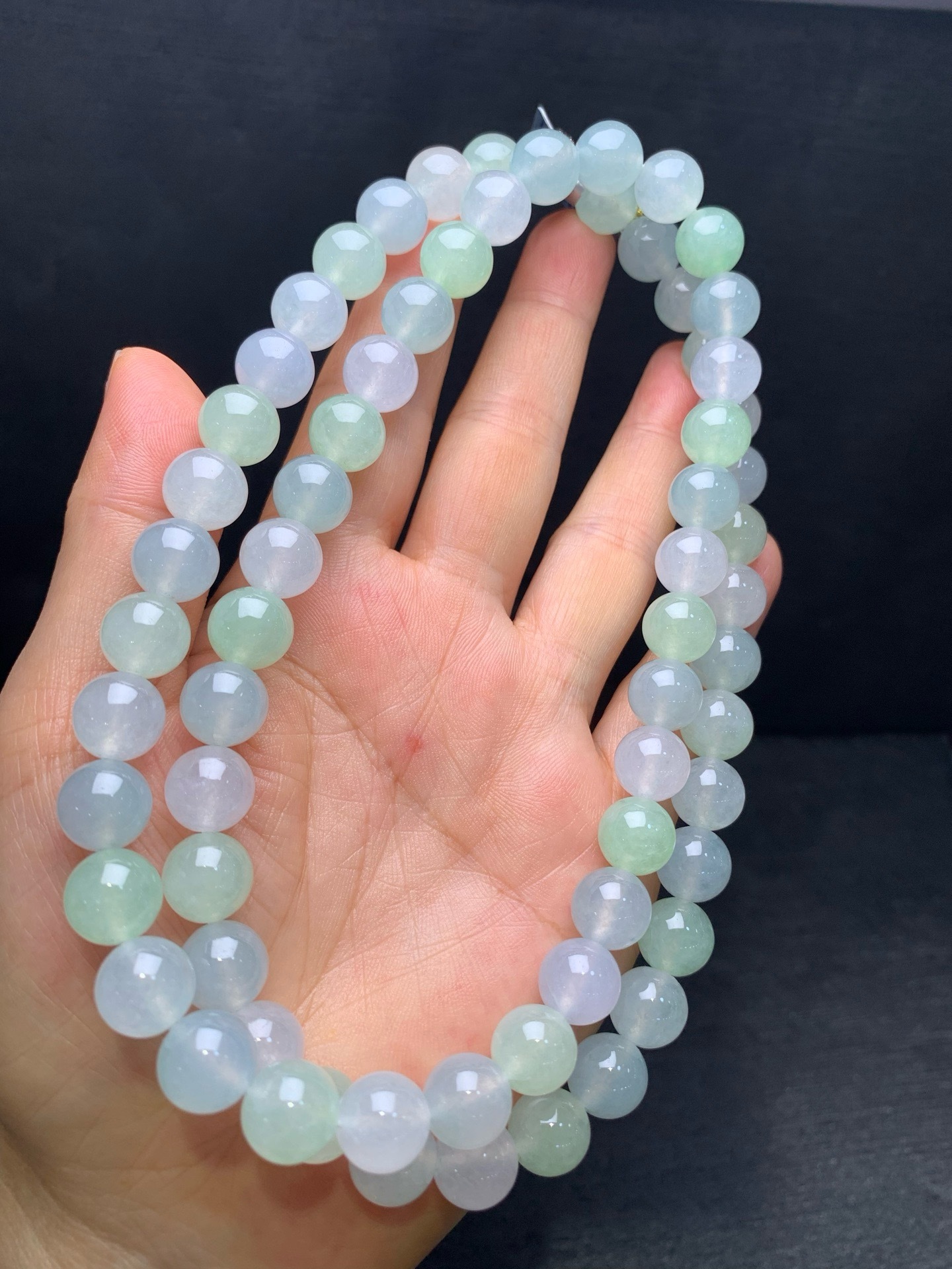 Icy jadeite macaron‑color bead necklace-10mm