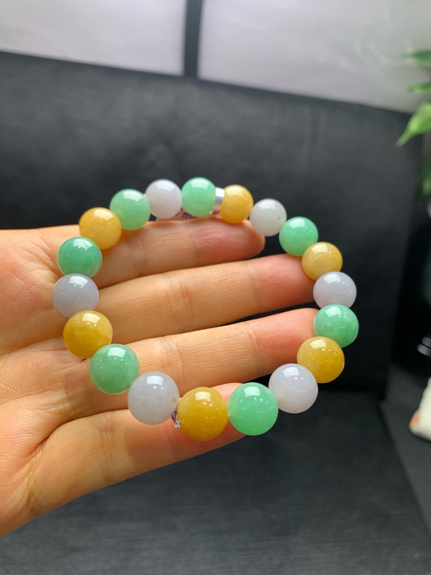Small icy jadeite multi‑gem bracelet-10mm