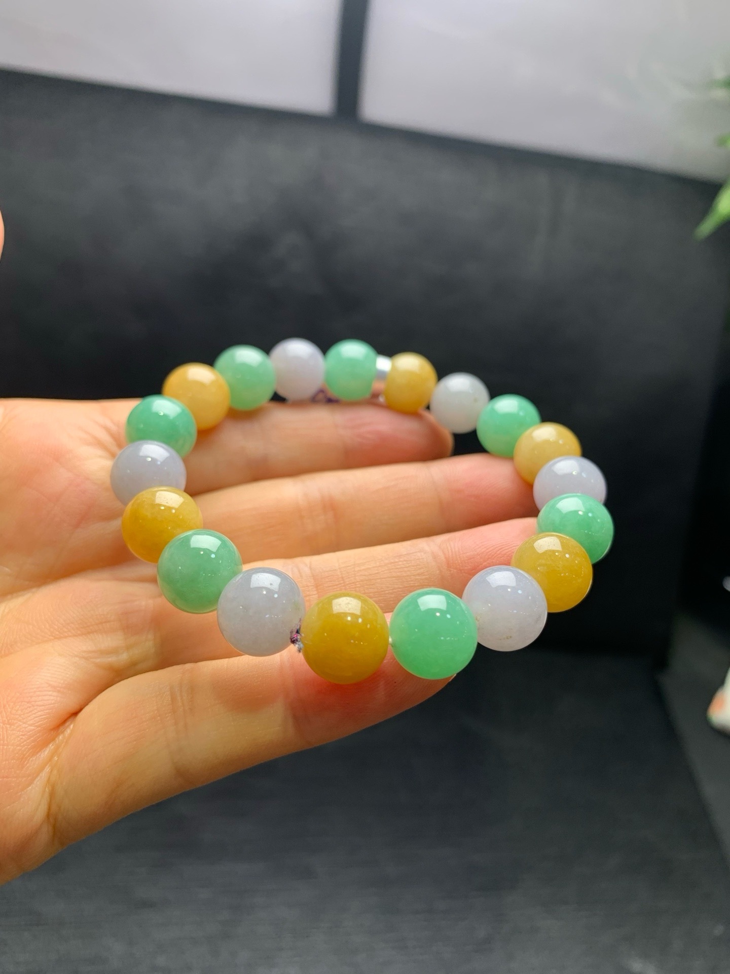 Small icy jadeite multi‑gem bracelet-10mm