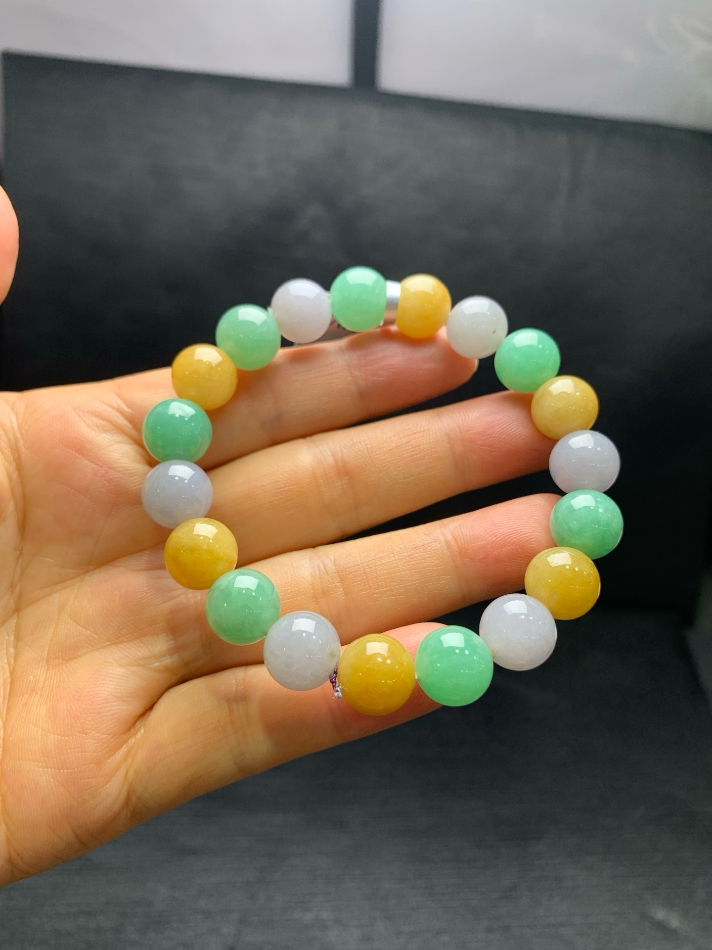 Small icy jadeite multi‑gem bracelet-10mm