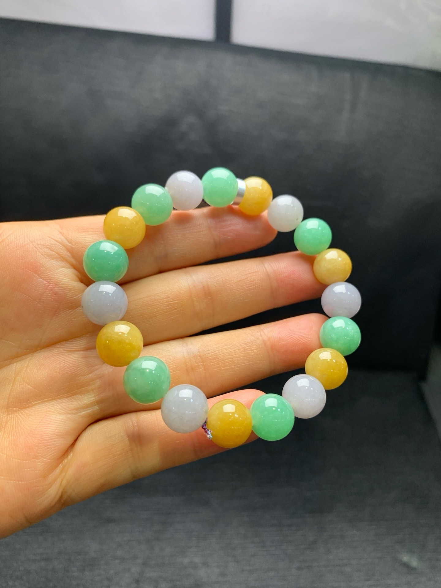 Small icy jadeite multi‑gem bracelet-10mm